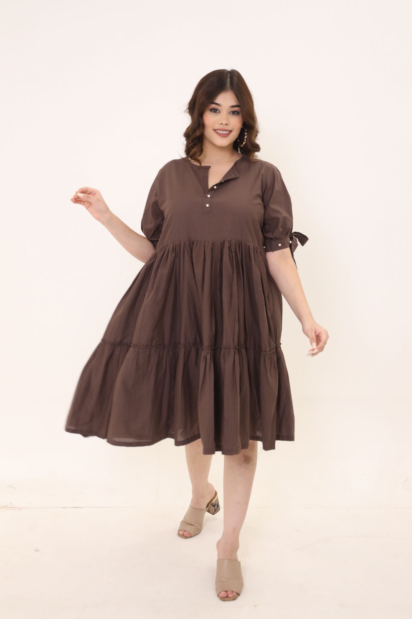 Brown Pearl Cotton Dress
