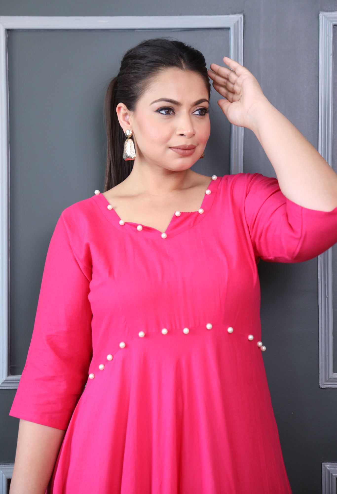 Pink Green And Purple Cotton Tiered Dress