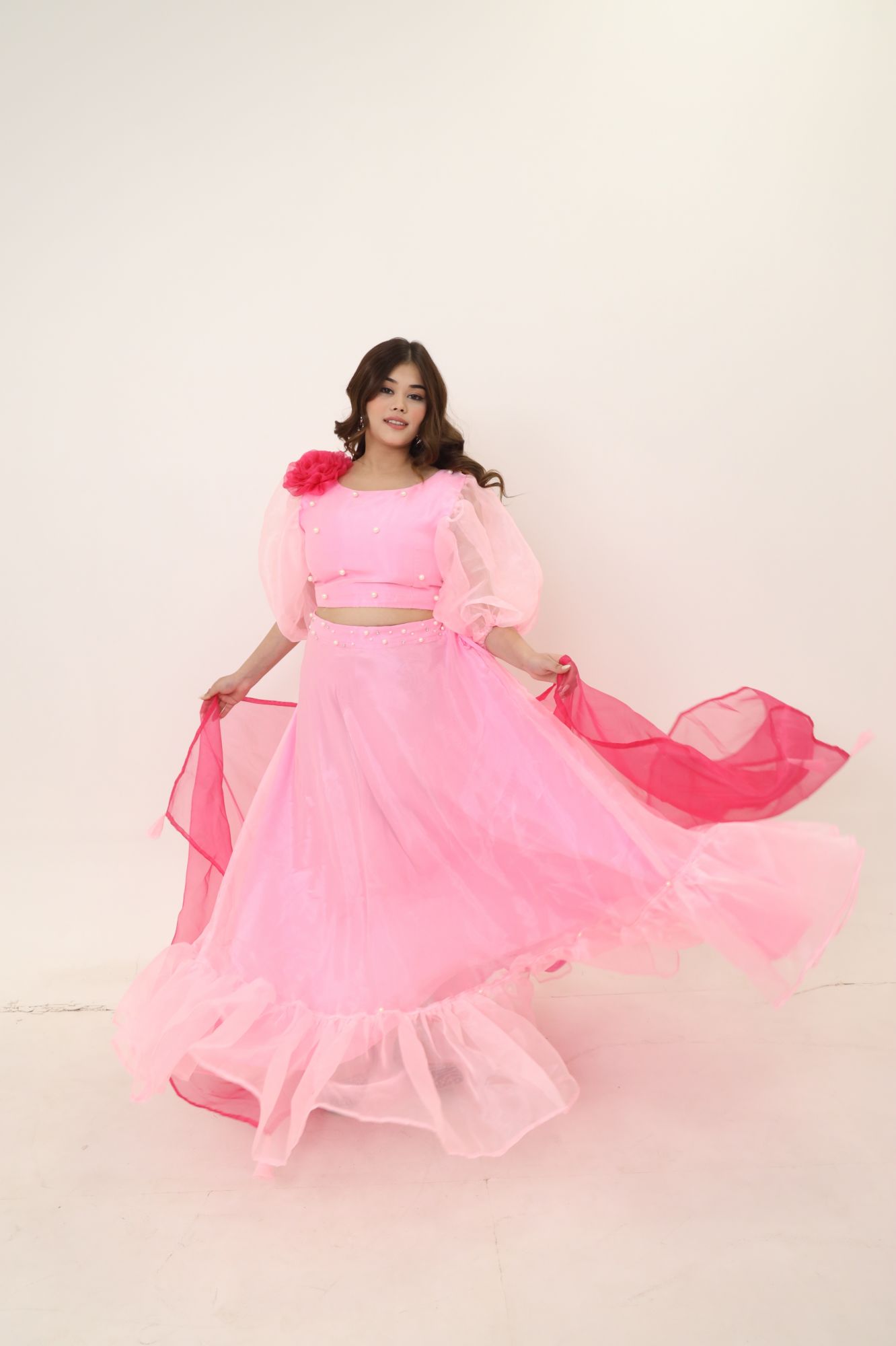 Pink Orgenza Lehenga Set