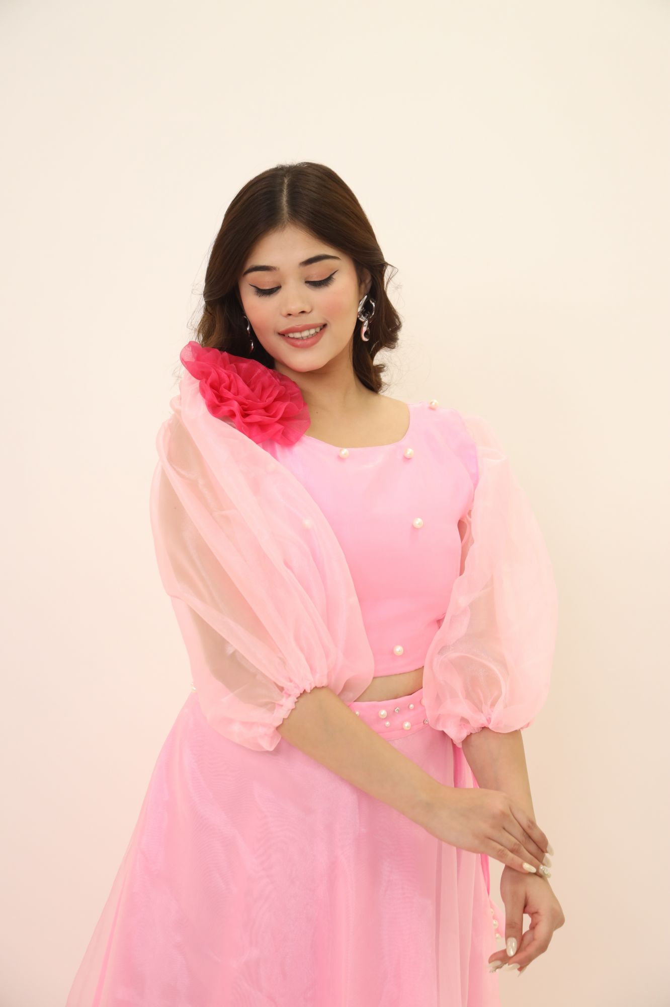 Pink Orgenza Lehenga Set