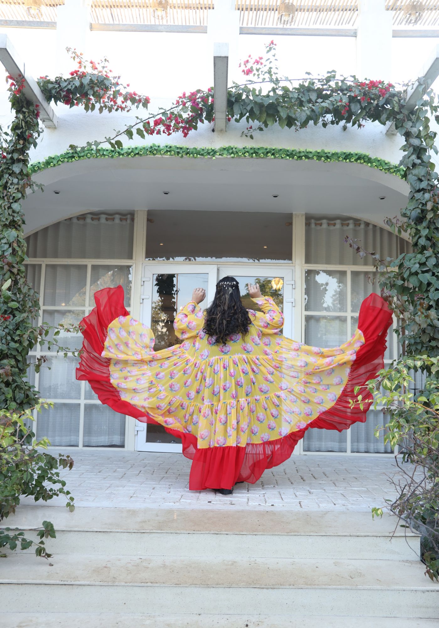 Yellow Lotus Printed Georgette Flared Shrug