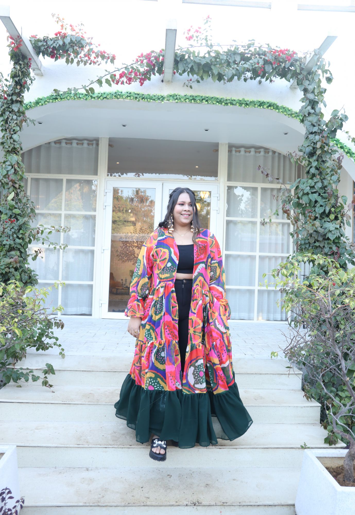 Lemon Abstract Printed Georgette Flared Shrug