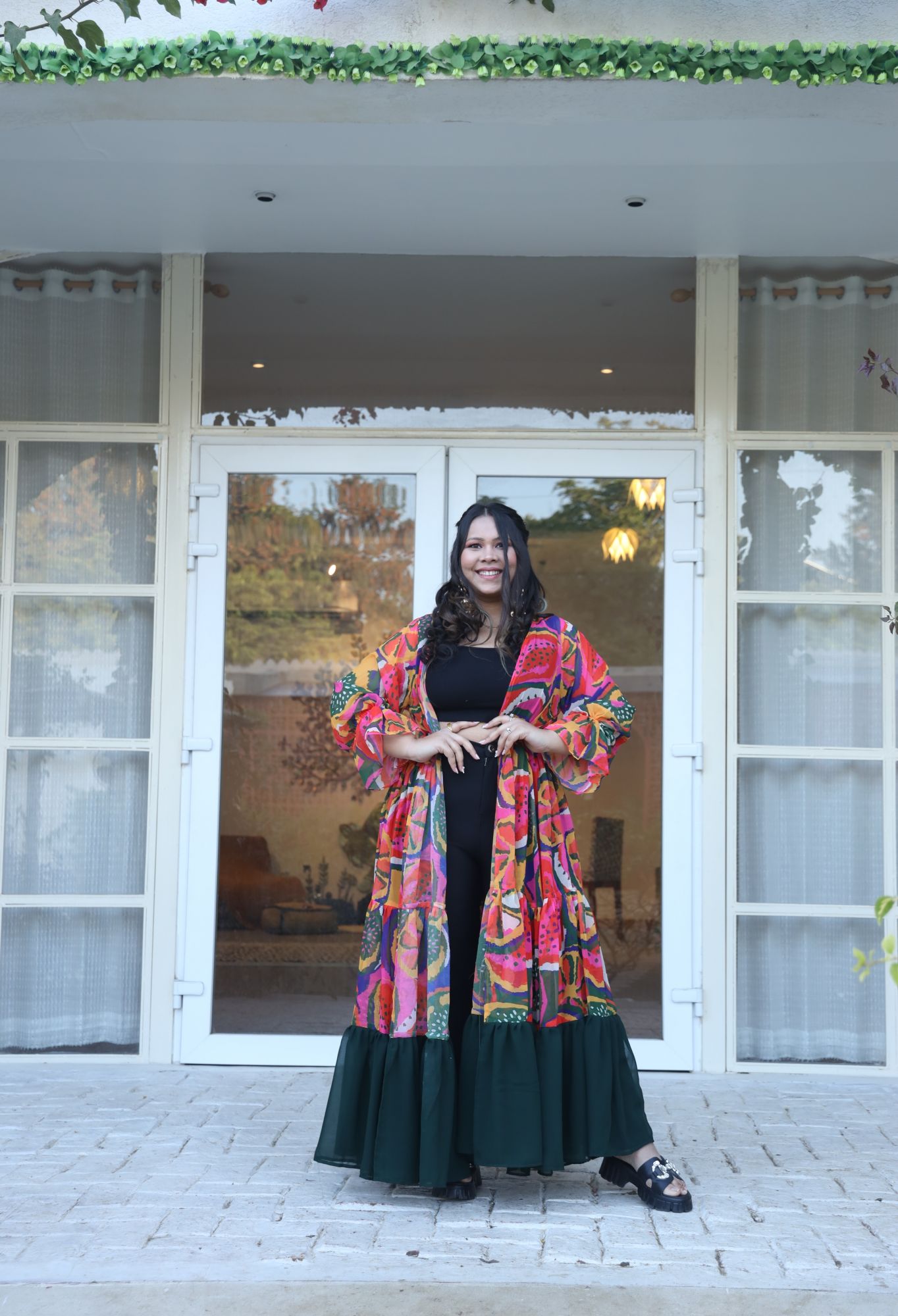 Lemon Abstract Printed Georgette Flared Shrug