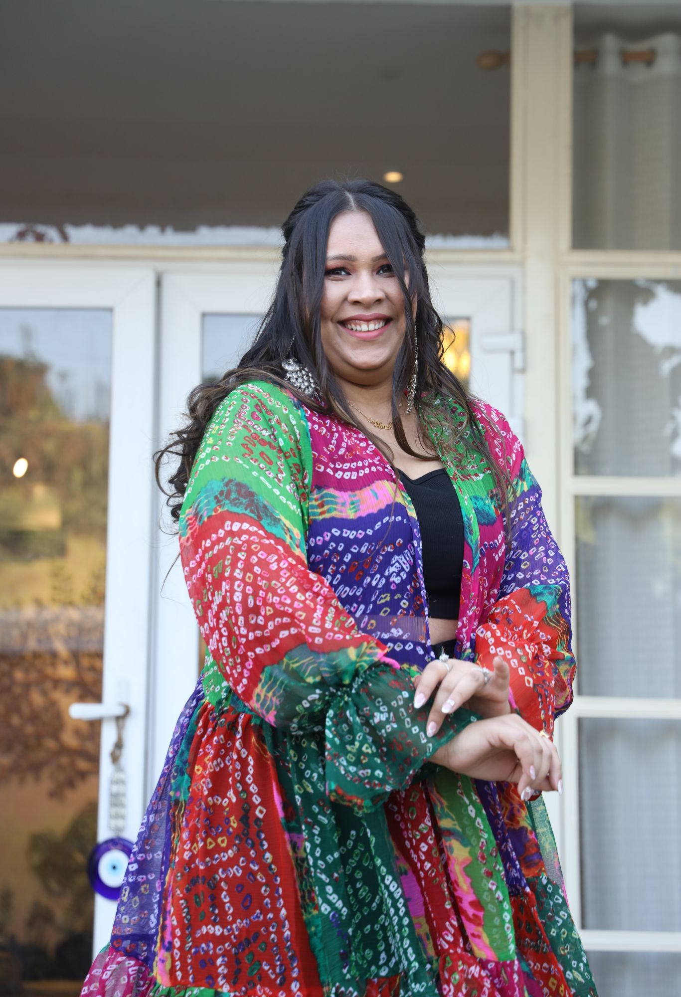 Colorful Bandhani Printed Georgette Flared Shrug