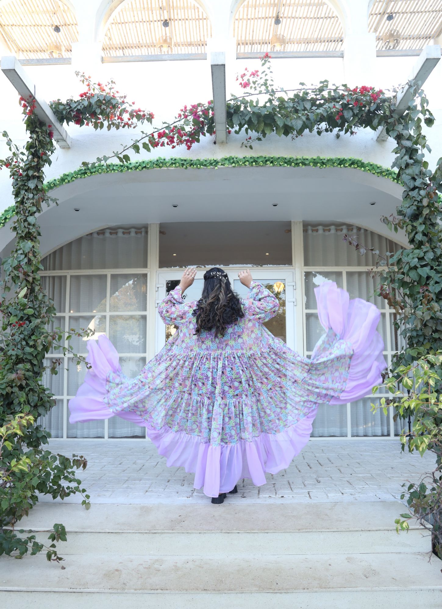 Colourful Lavender Floral Printed Georgette Flared Shrug