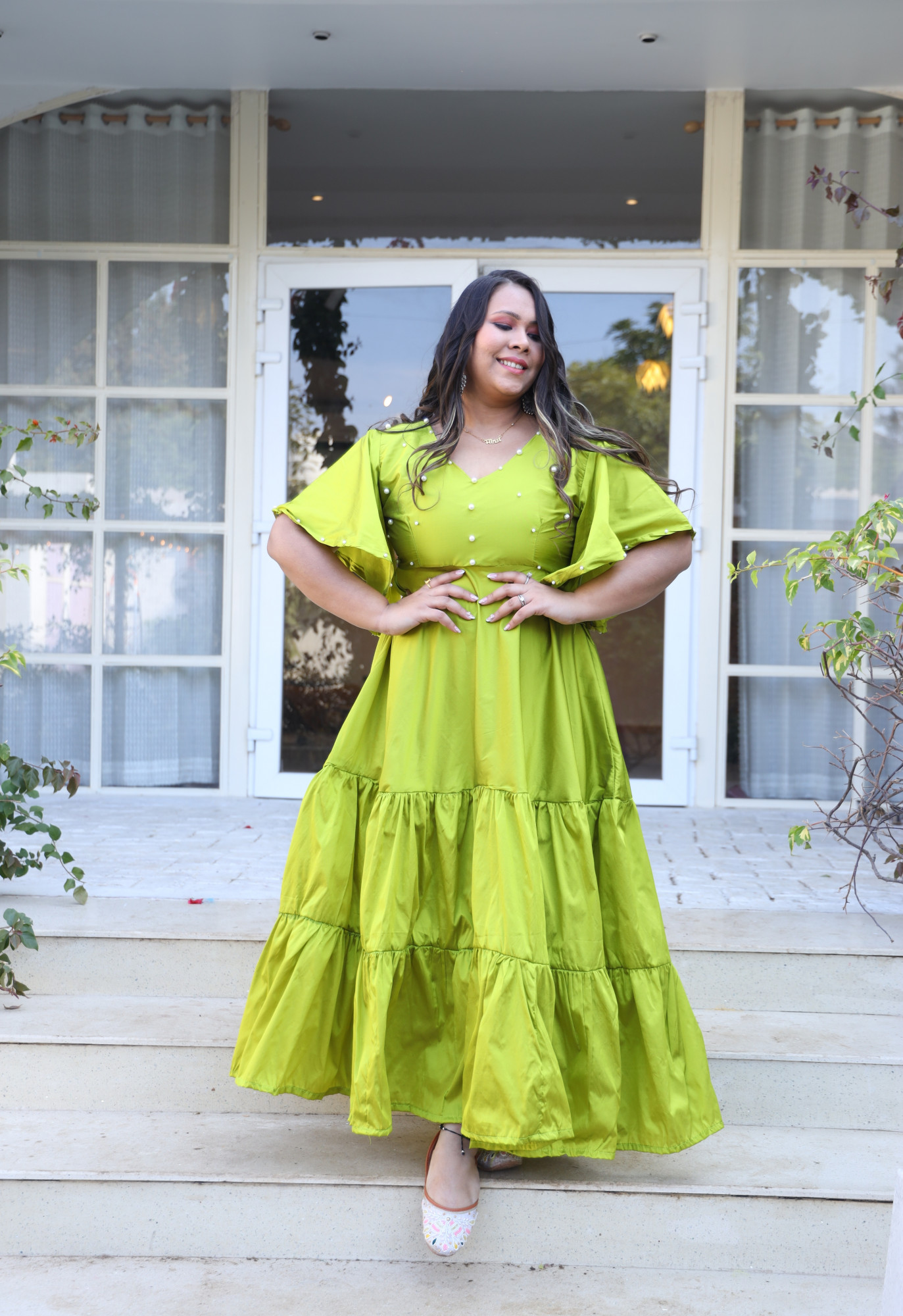 Lime Pop Embellished Tiered Dress