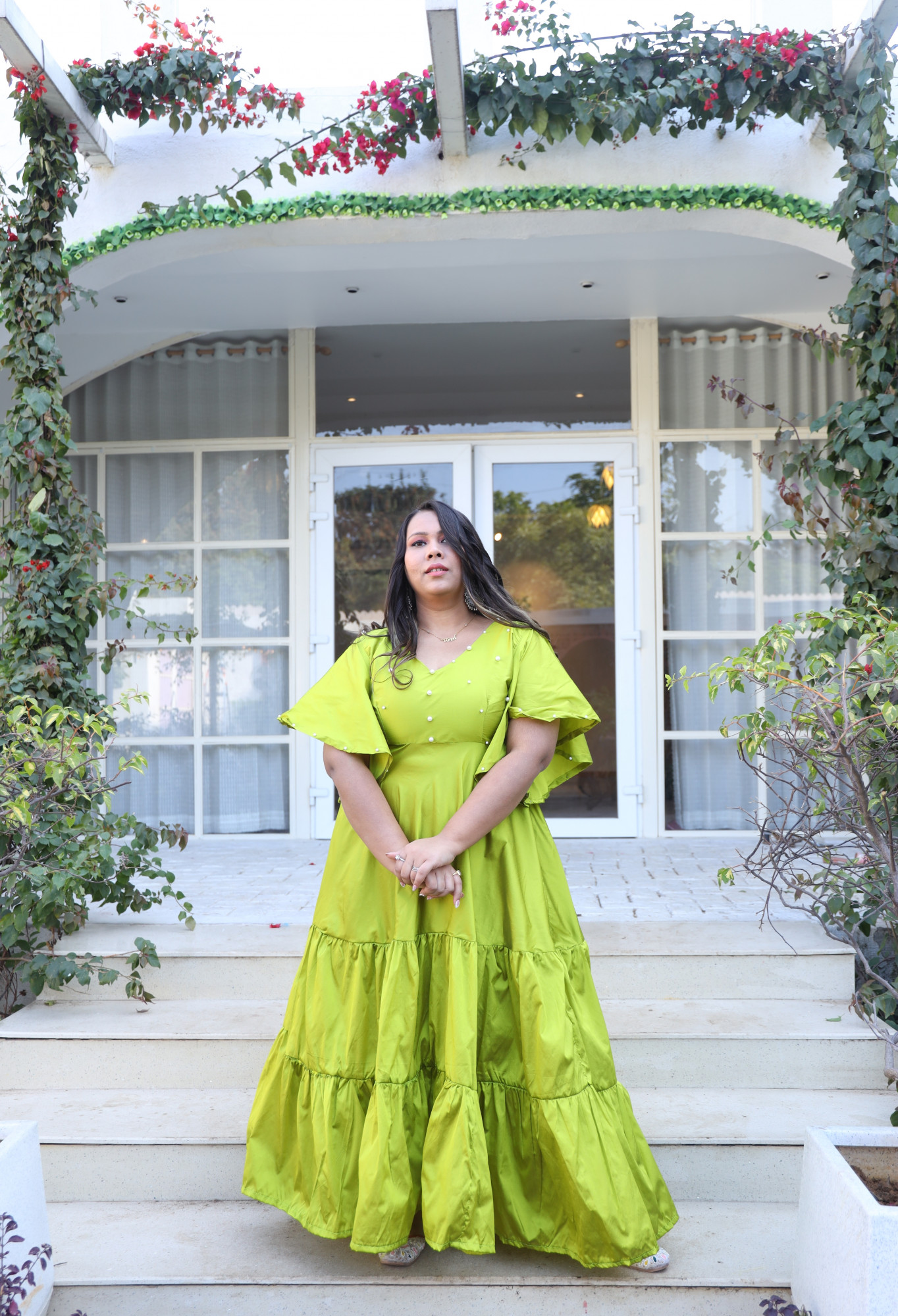 Lime Pop Embellished Tiered Dress