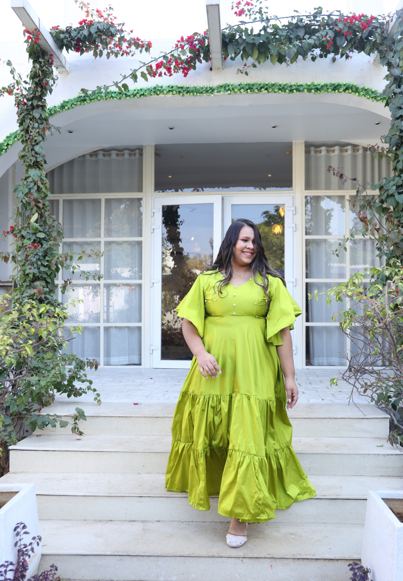 Lime Pop Embellished Tiered Dress