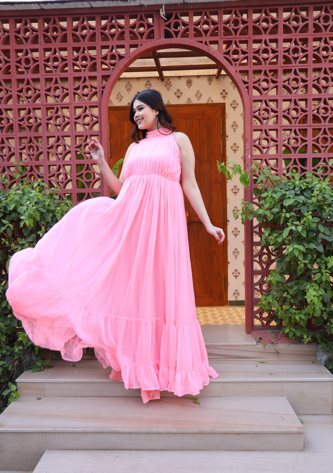 Inayaa Pink Georgette Dress