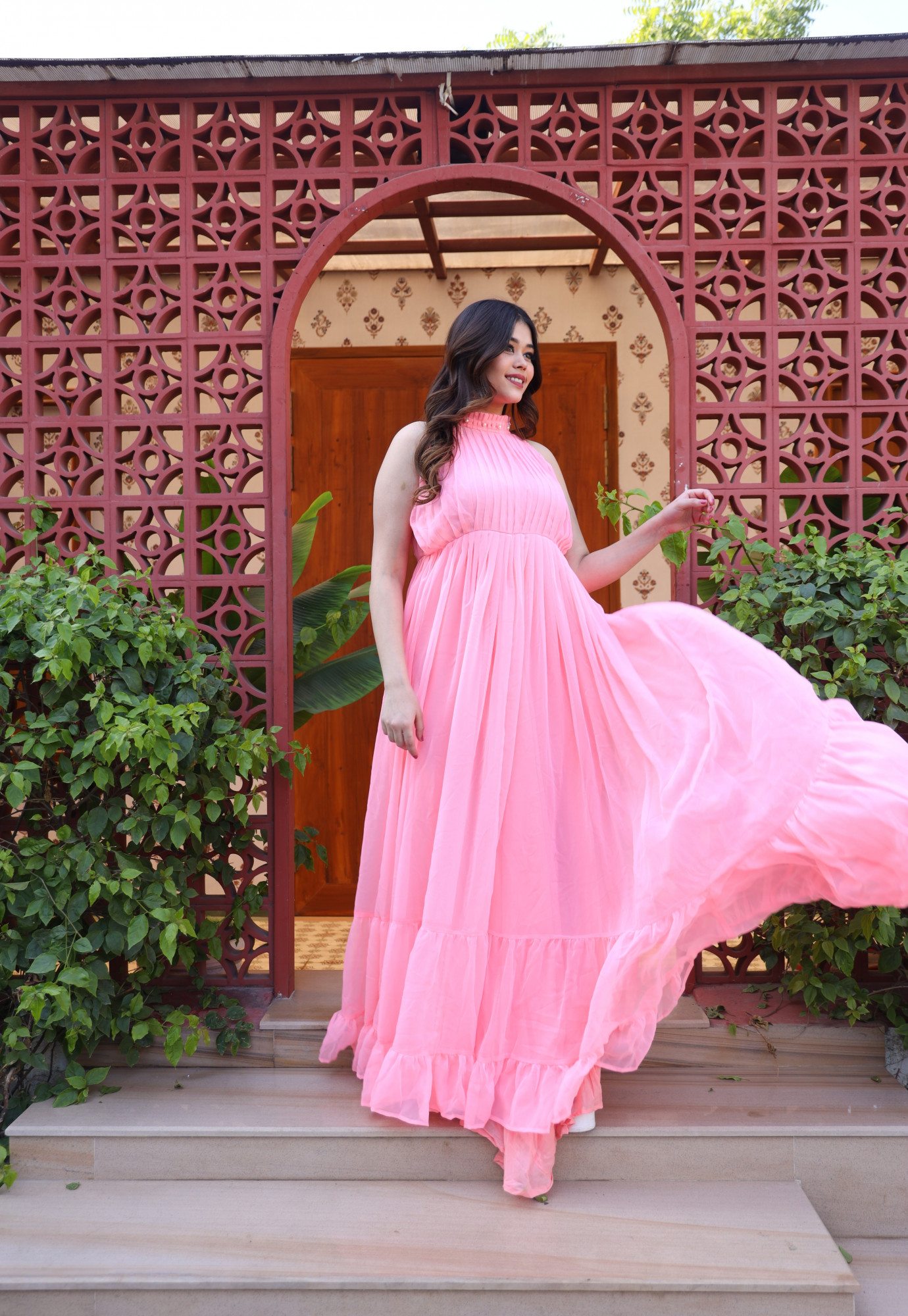 Inayaa Pink Georgette Dress