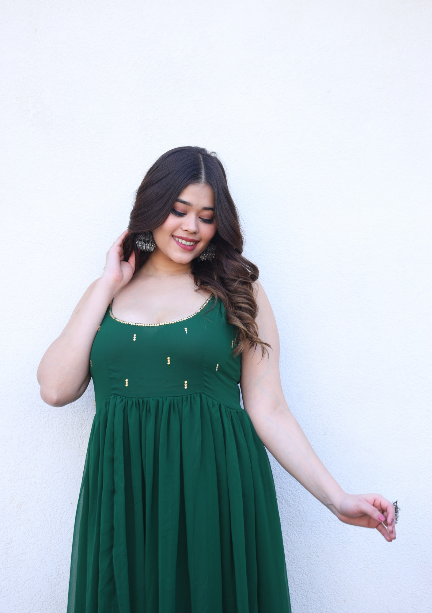 Tamanna Bottle green Georgette Dress