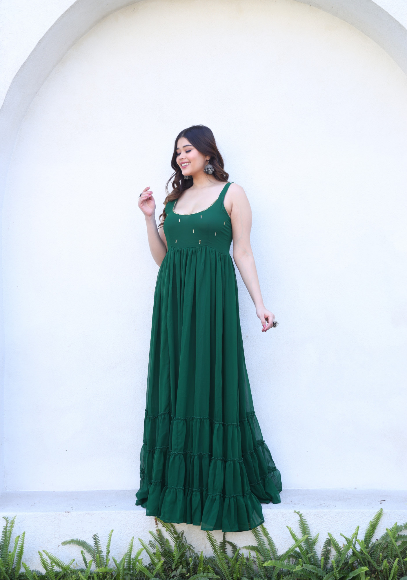 Tamanna Bottle green Georgette Dress