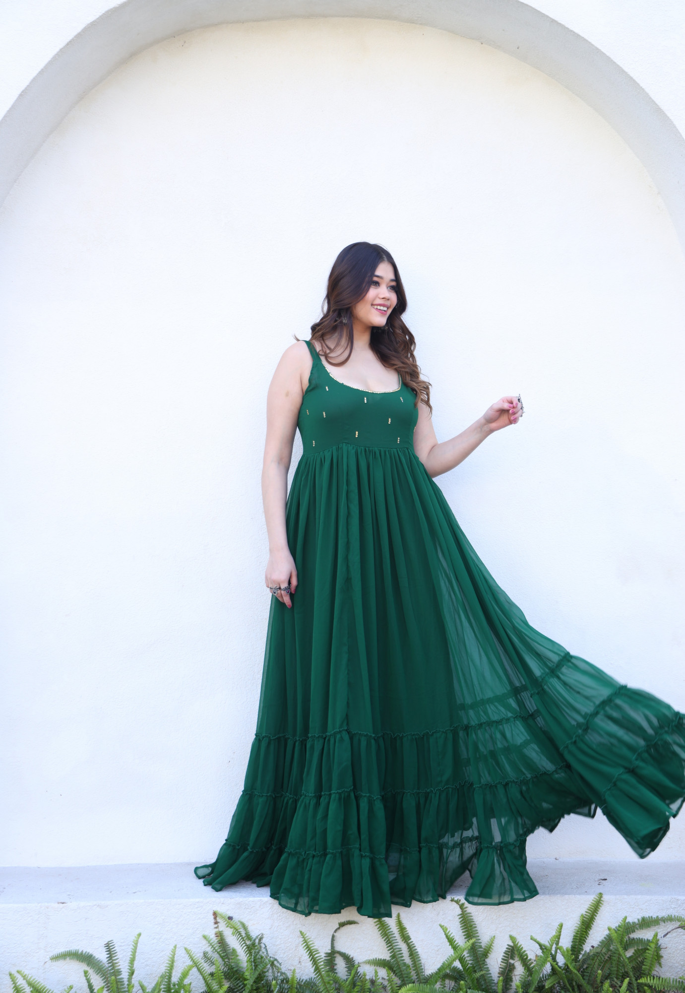 Tamanna Bottle green Georgette Dress