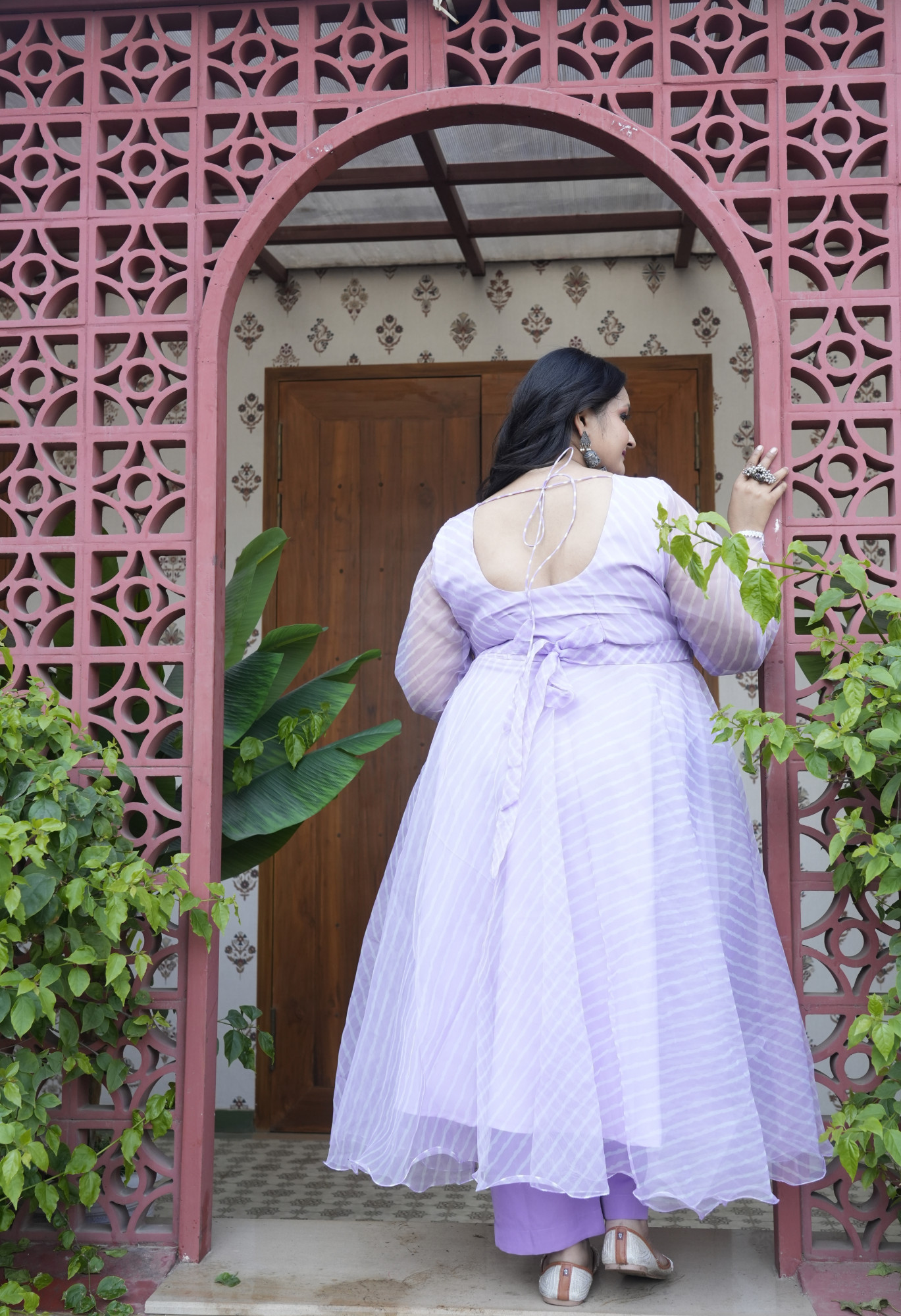 Meher Leheriya Lavender and White Orgenza Anarkali Set