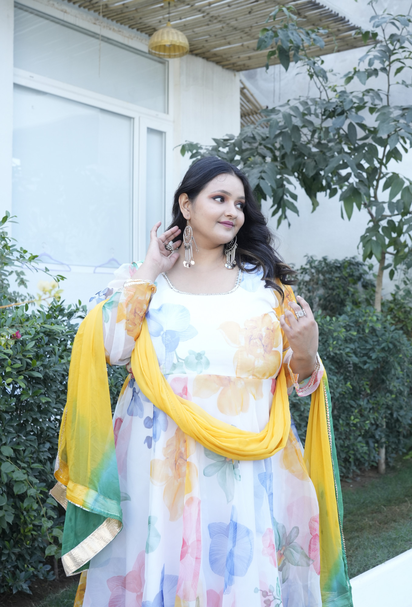 Pearl Perfection Colourful Floral Orgenza Anarkali Set