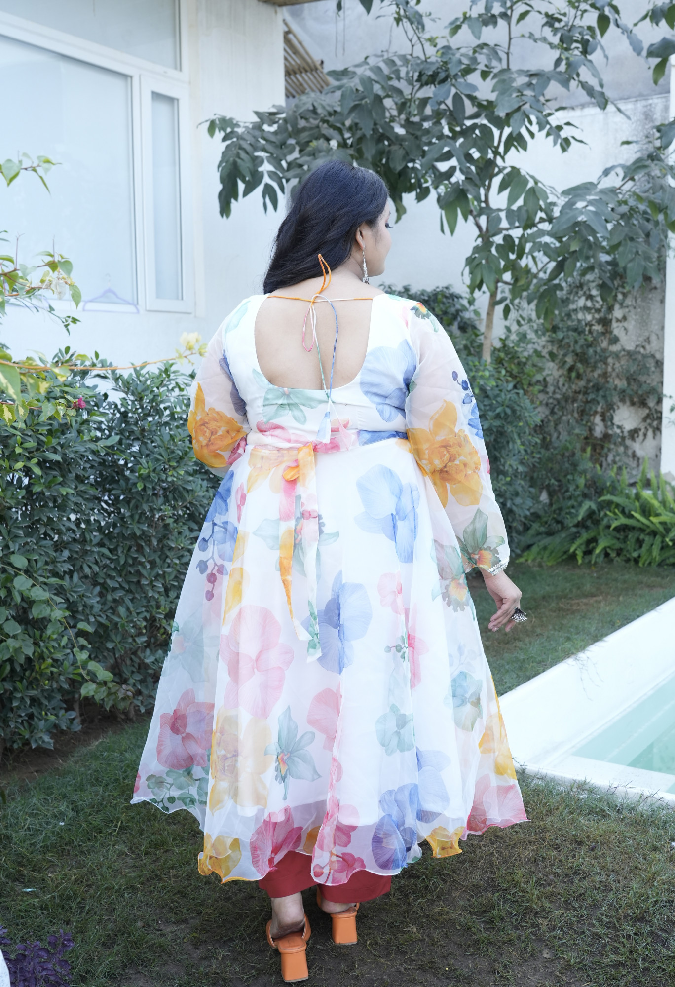 Pearl Perfection Colourful Floral Orgenza Anarkali Set