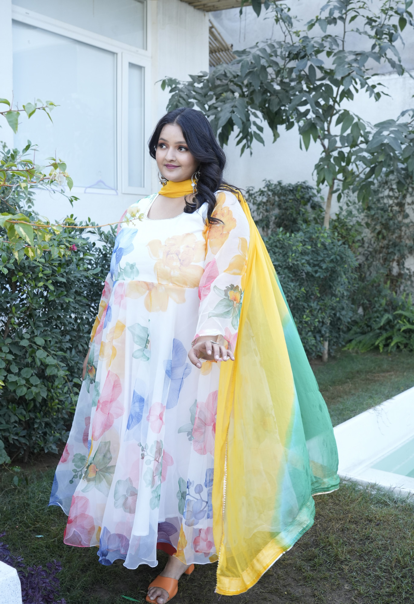 Pearl Perfection Colourful Floral Orgenza Anarkali Set