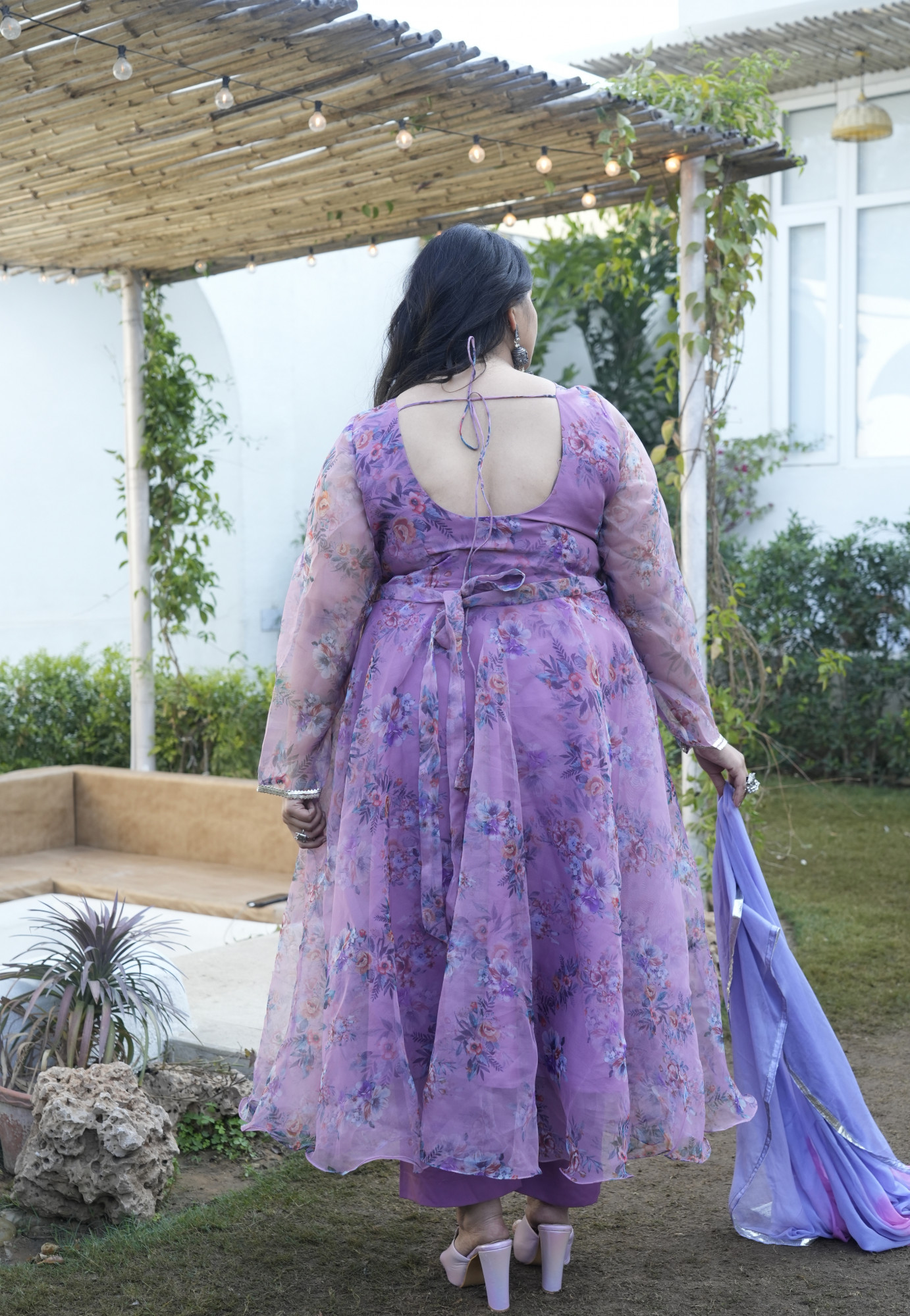 Dusky Floral Printed Orgenza Anarkali Set