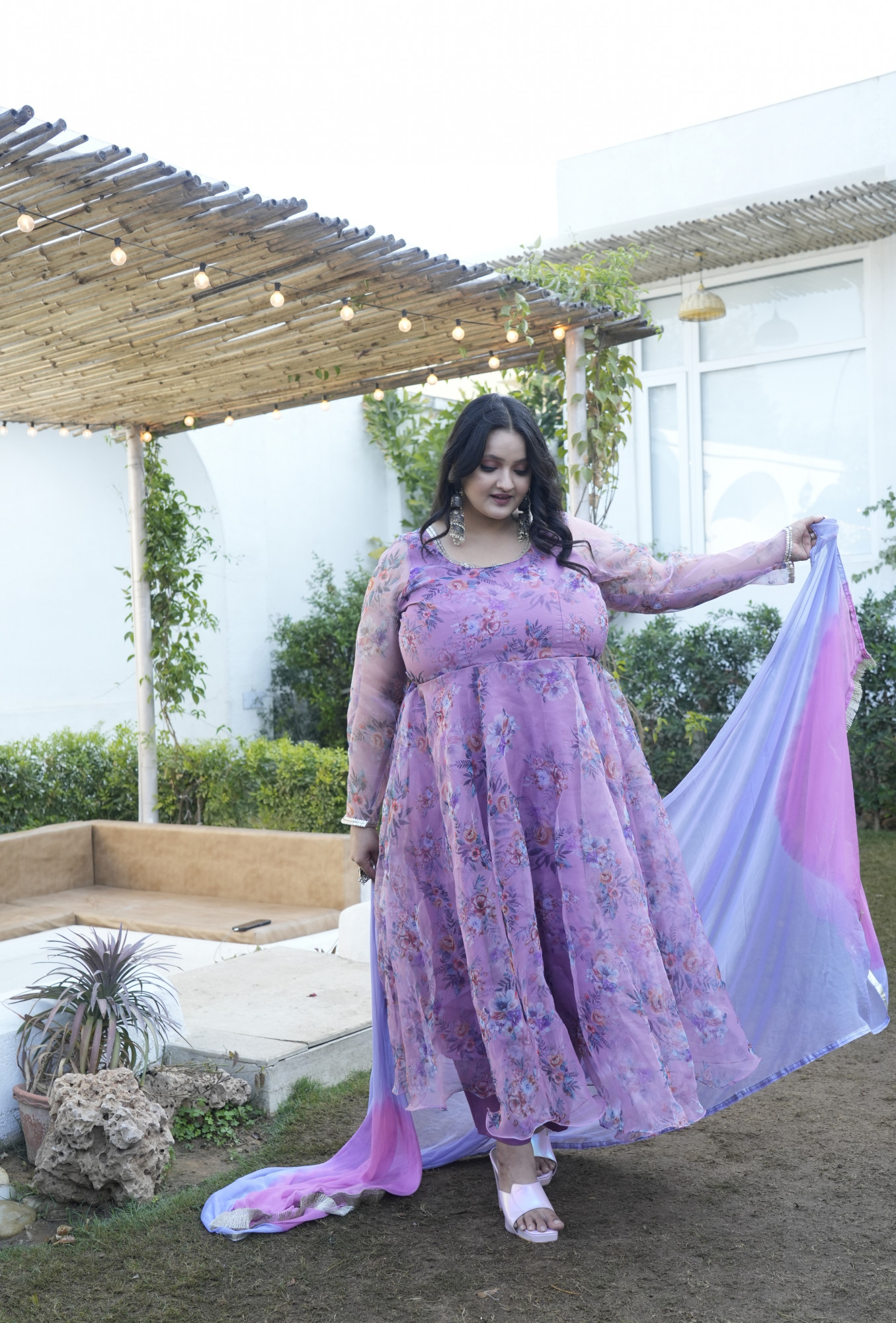 Dusky Floral Printed Orgenza Anarkali Set