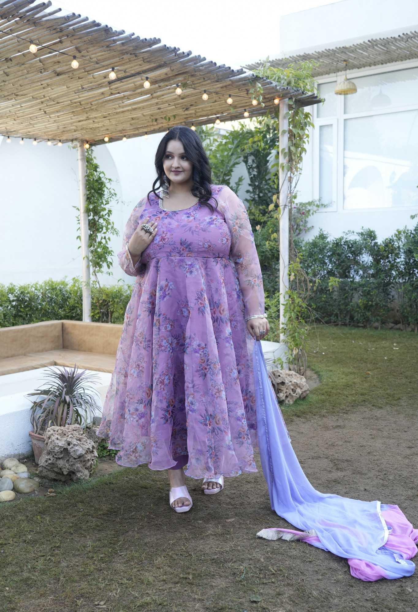 Dusky Floral Printed Orgenza Anarkali Set