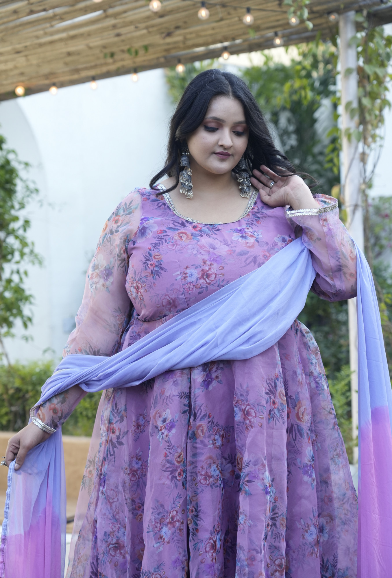 Dusky Floral Printed Orgenza Anarkali Set