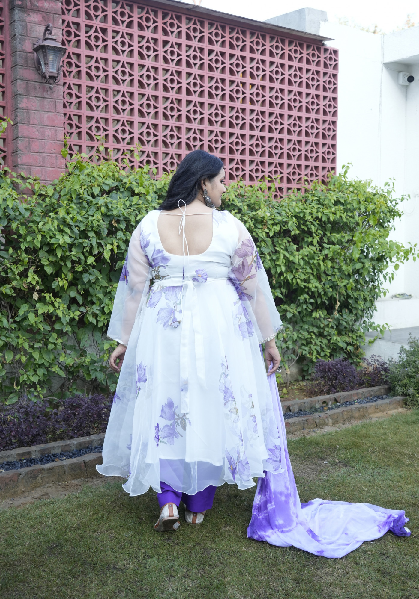 Peace Lavender Floral Orgenza Anarkali Set