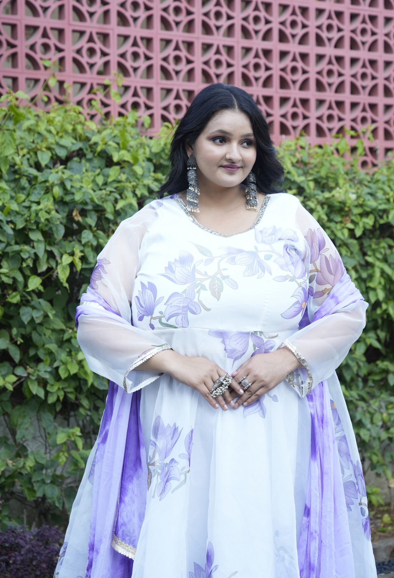 Peace Lavender Floral Orgenza Anarkali Set