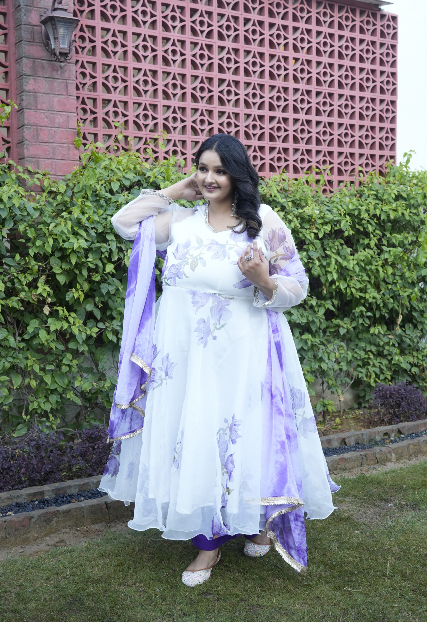 Peace Lavender Floral Orgenza Anarkali Set