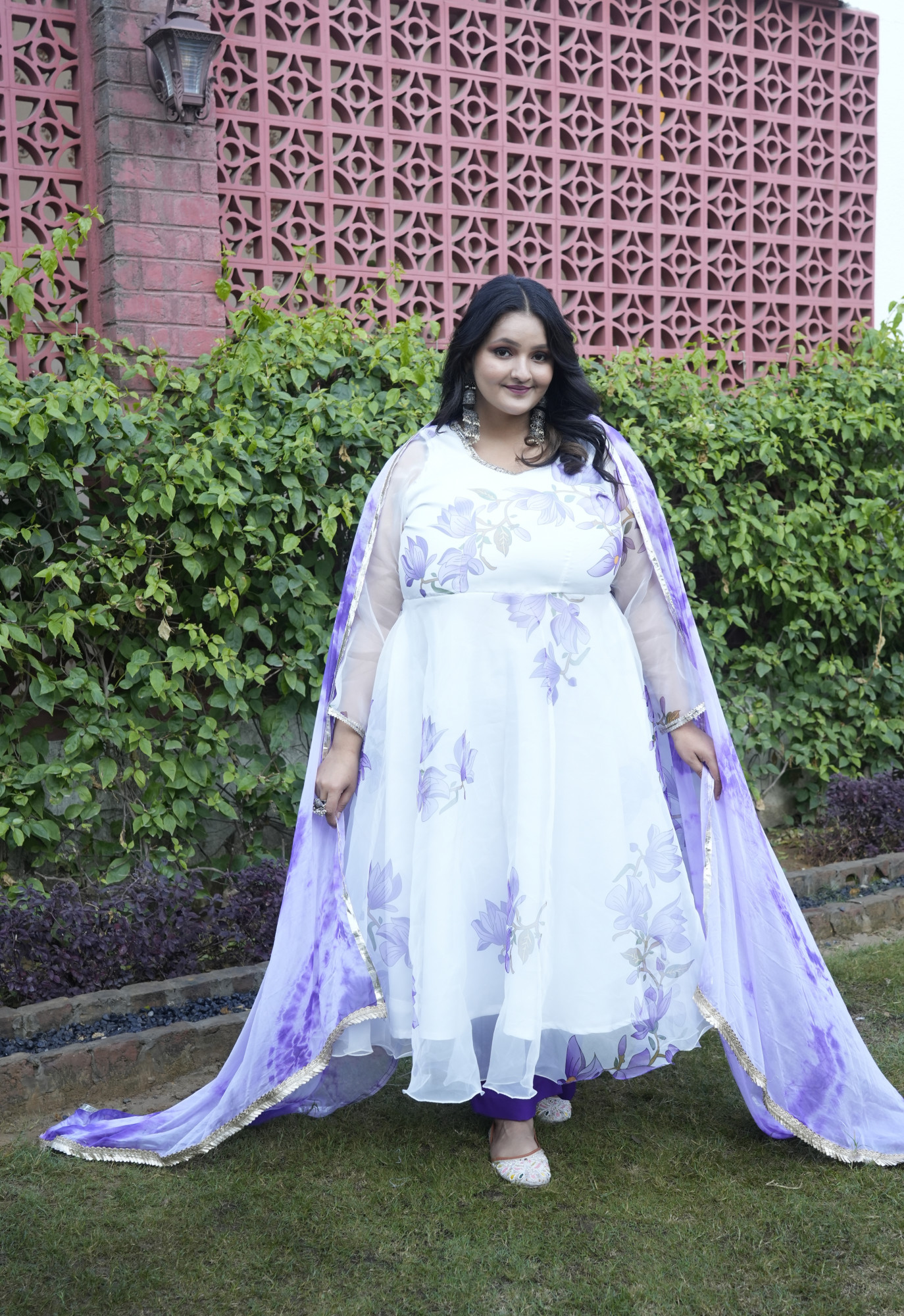 Peace Lavender Floral Orgenza Anarkali Set