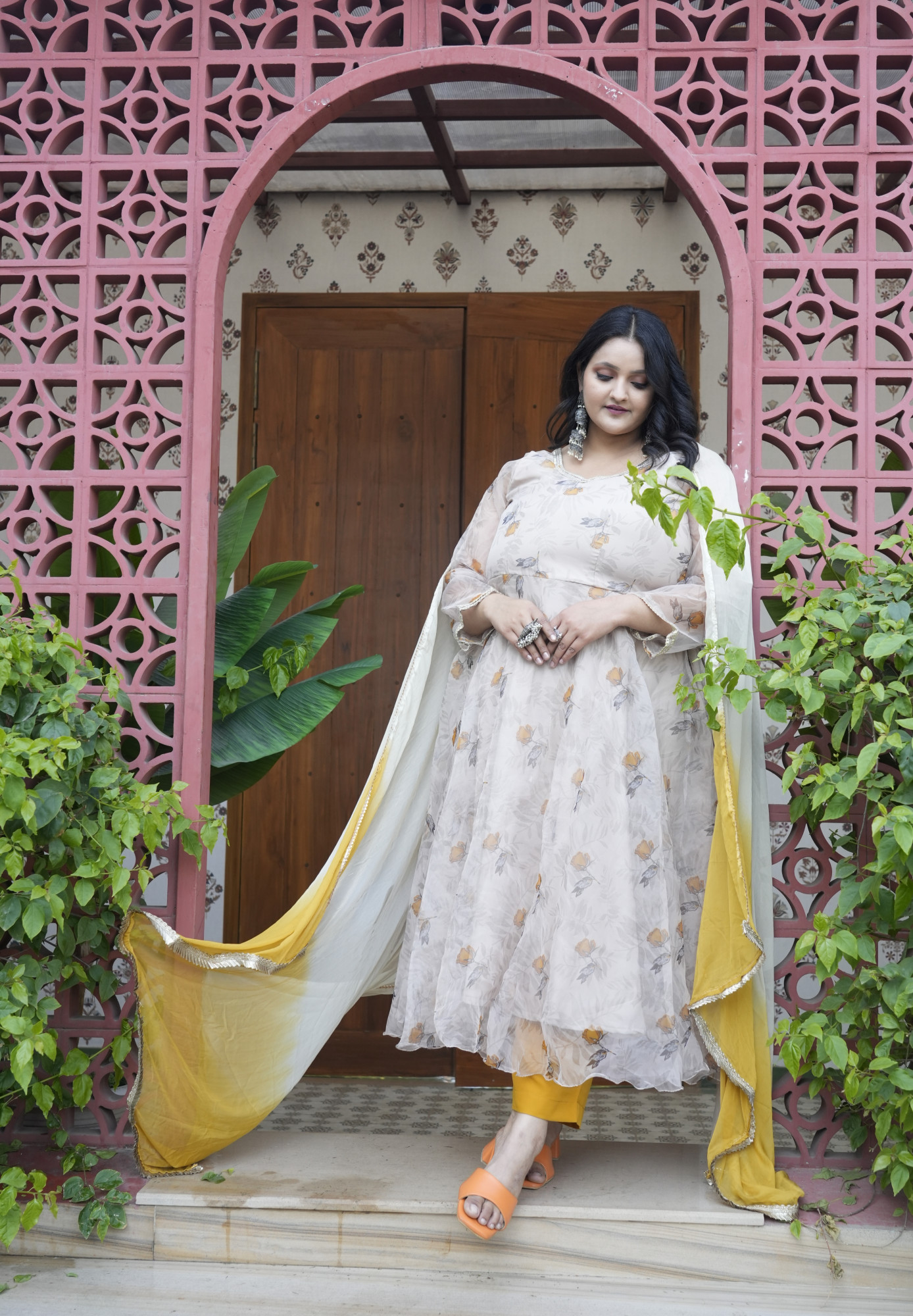 Citrine Floral Orgenza Anarkali Set