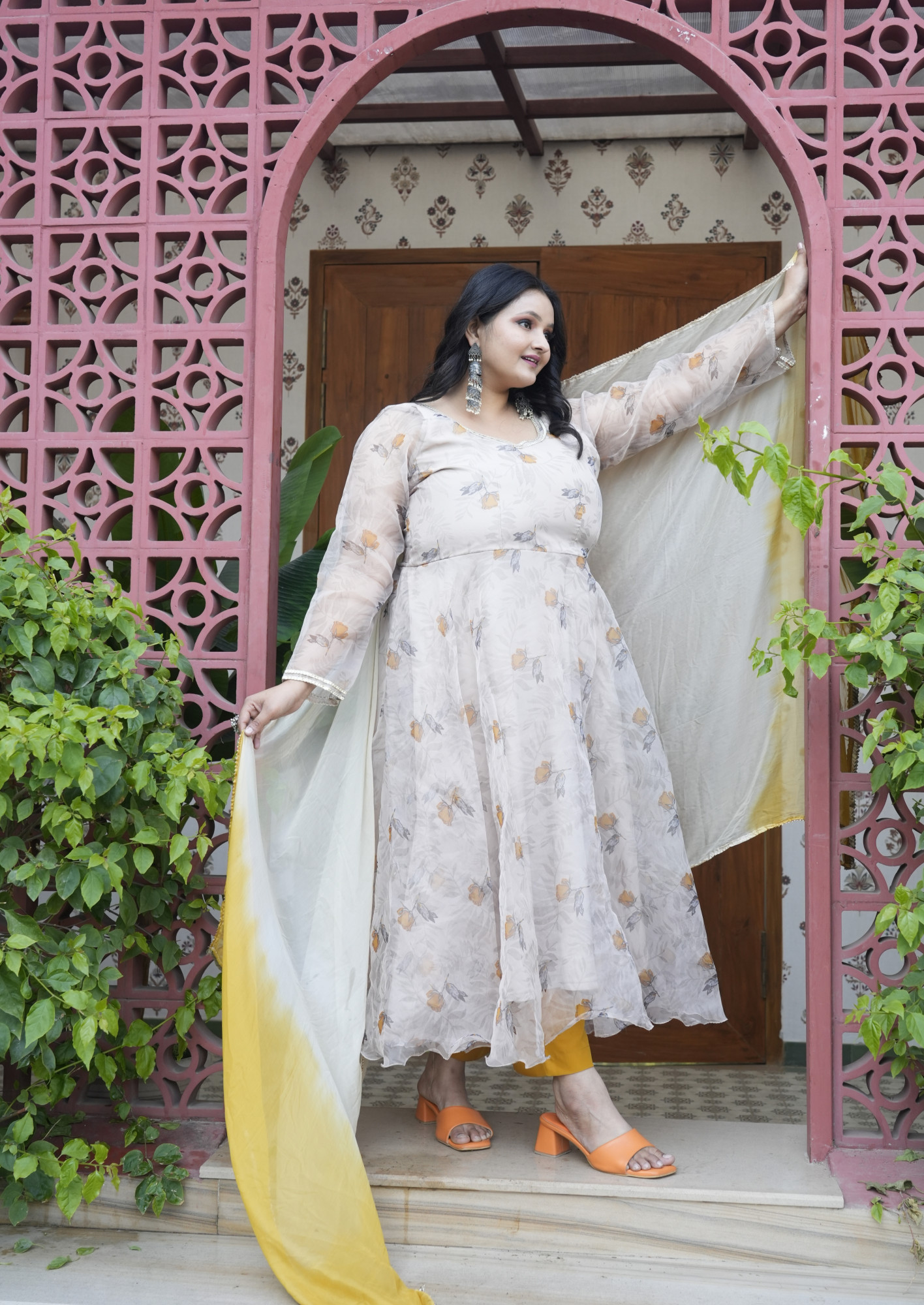 Citrine Floral Orgenza Anarkali Set
