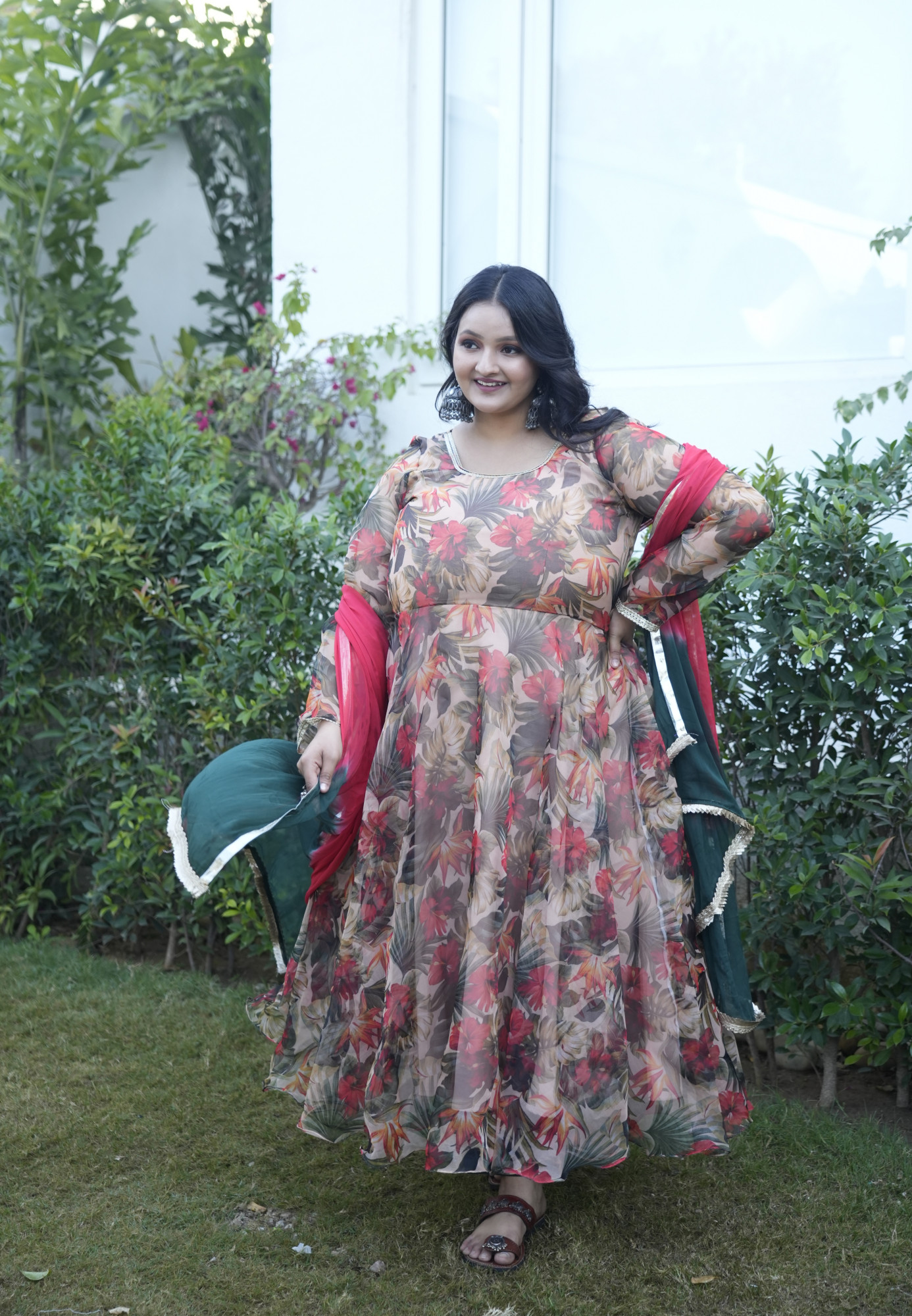 Autumn Floral Orgenza Anarkali Set
