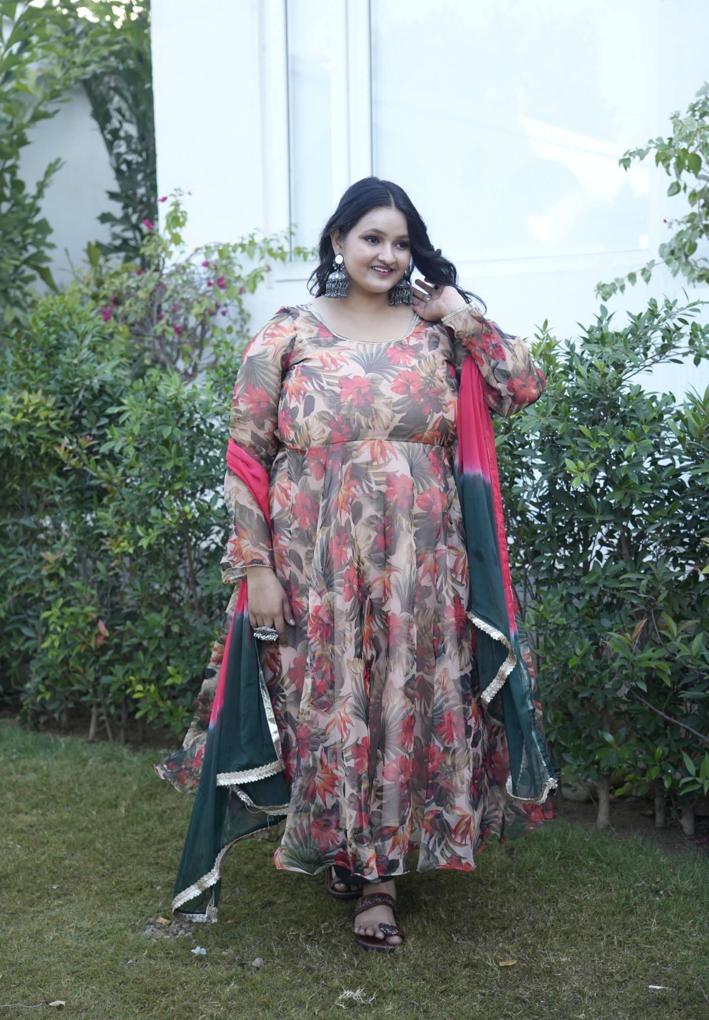 Autumn Floral Orgenza Anarkali Set