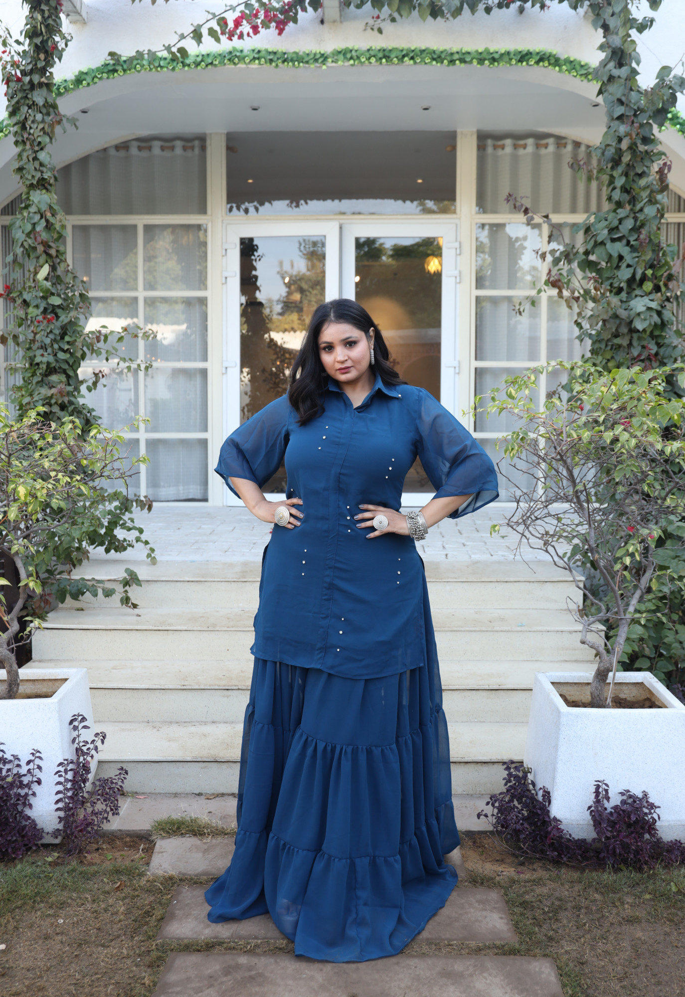 Misty Blue Georgette Sharara Set