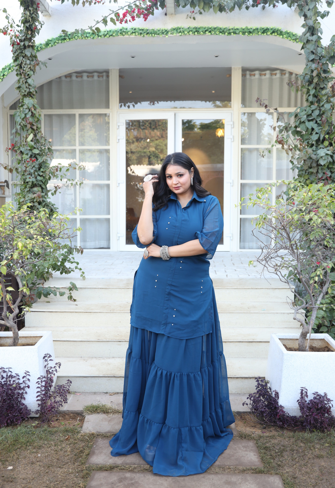 Misty Blue Georgette Sharara Set