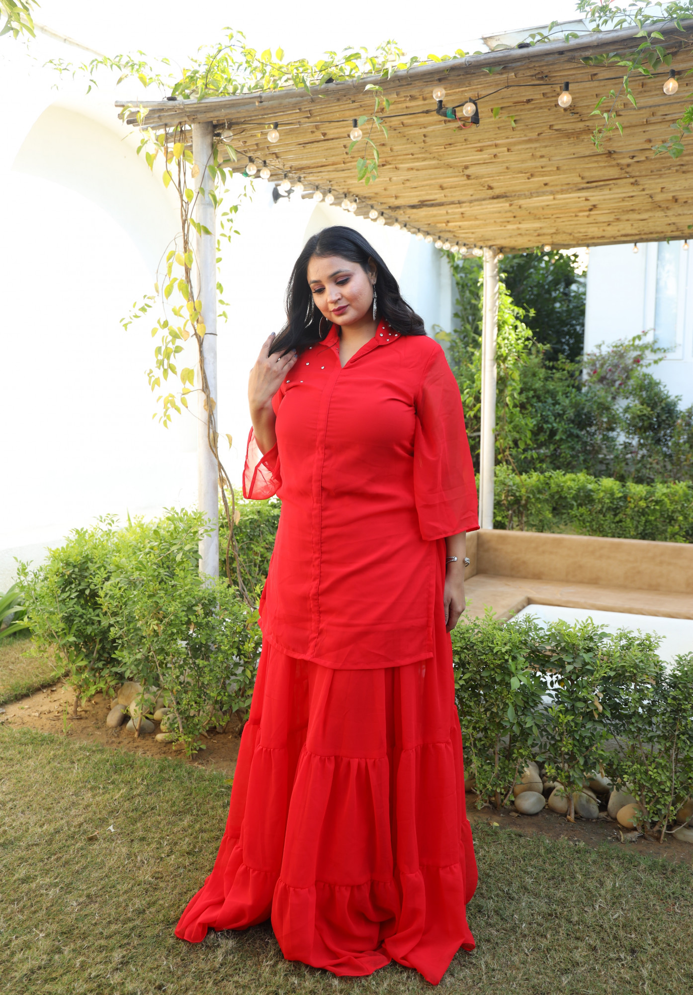 Rose Petal Georgette Sharara Set