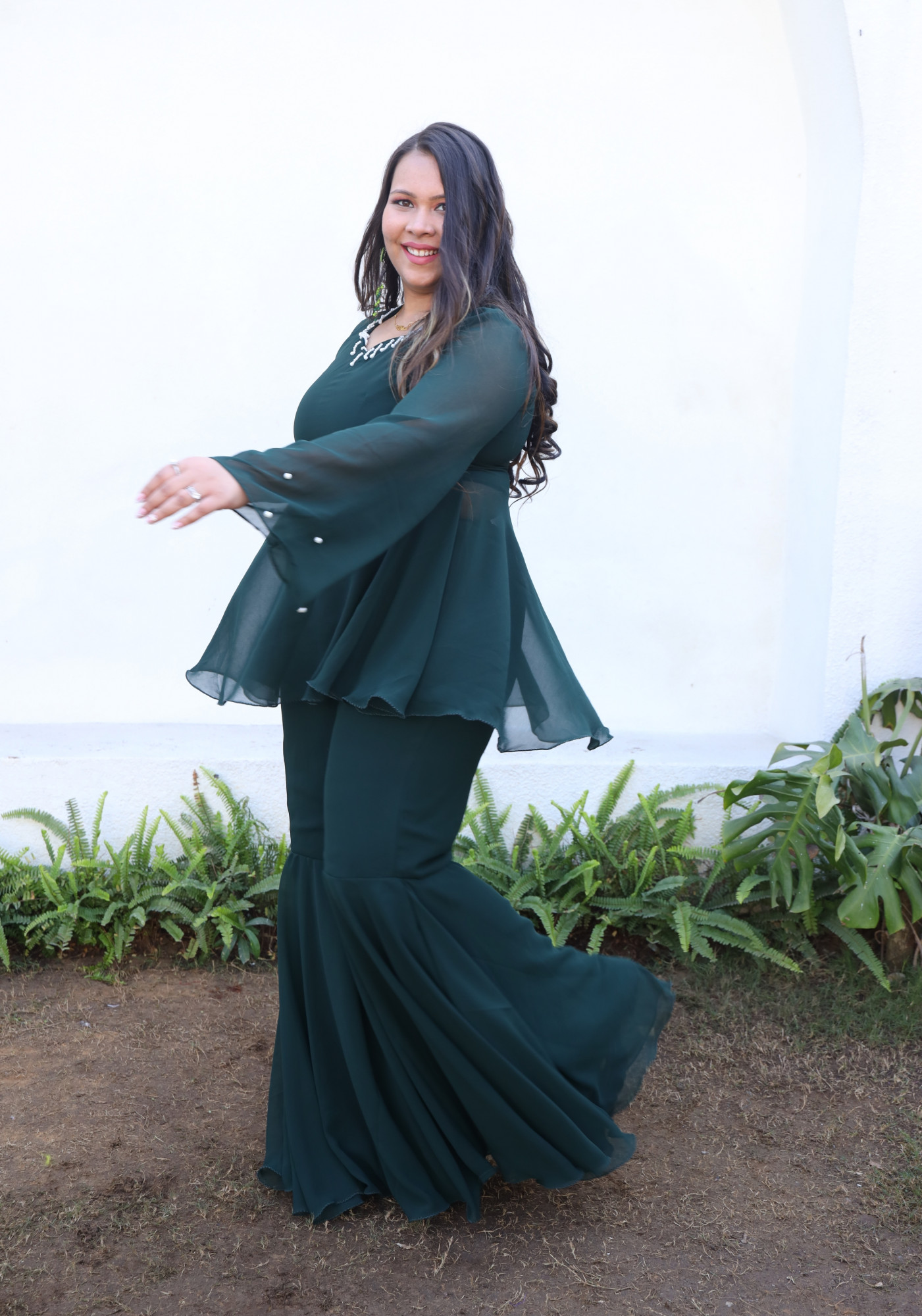 Green Goddess Georgette Sharara Set