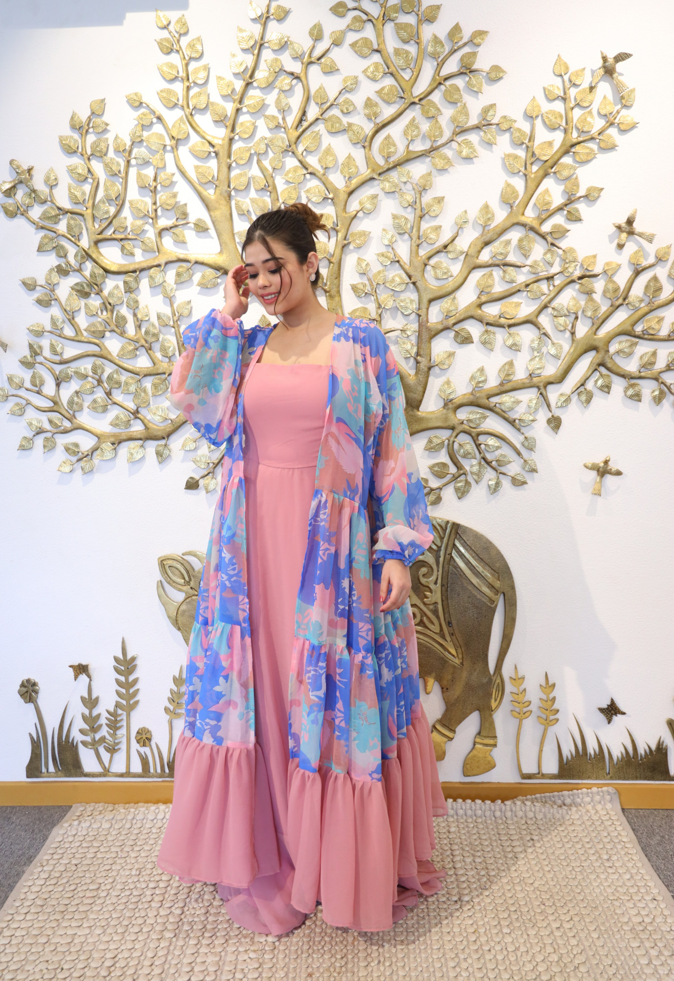 Onion Oracle Dress With Printed Shrug