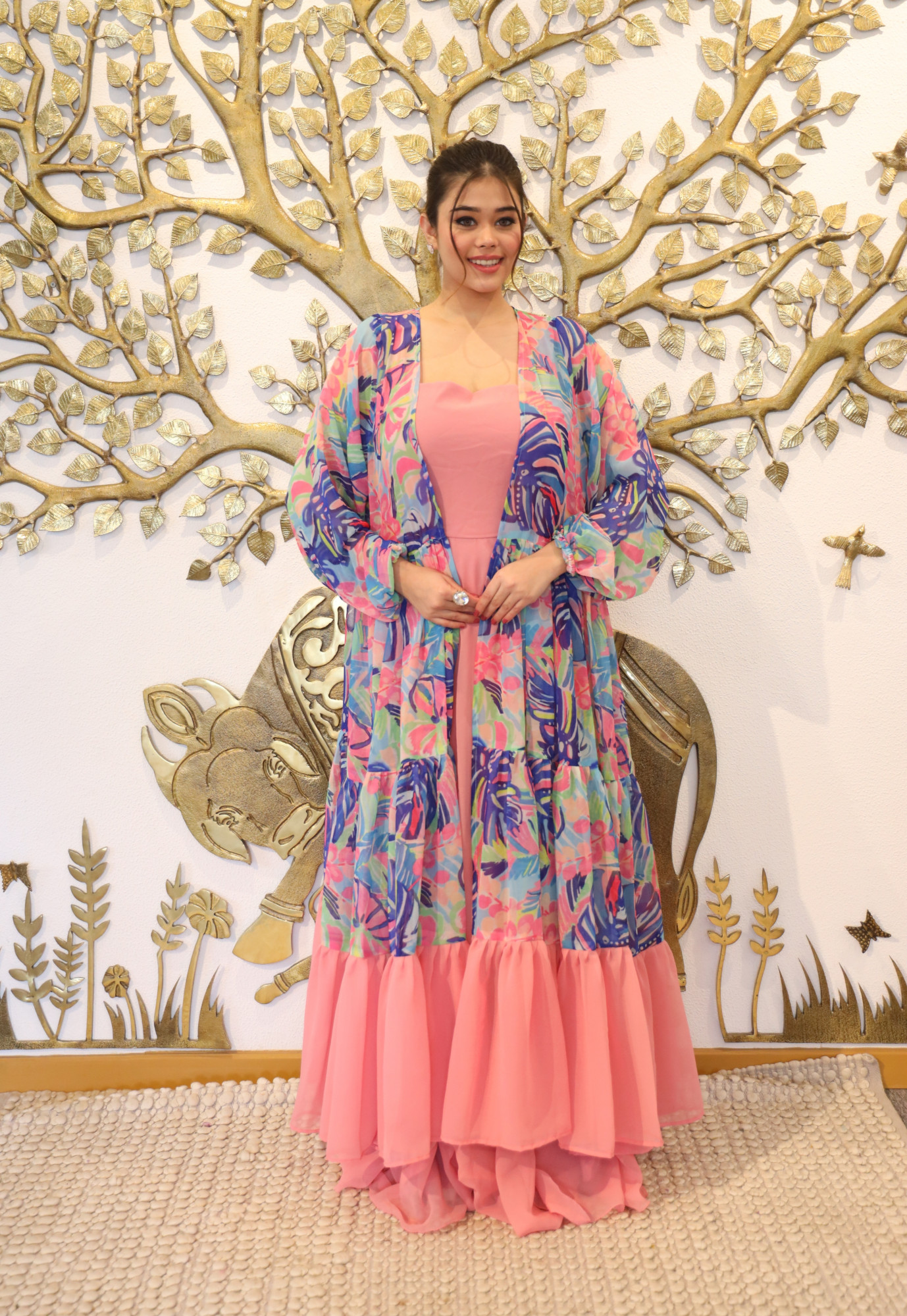 Cotton Candy Dress With Printed Shrug