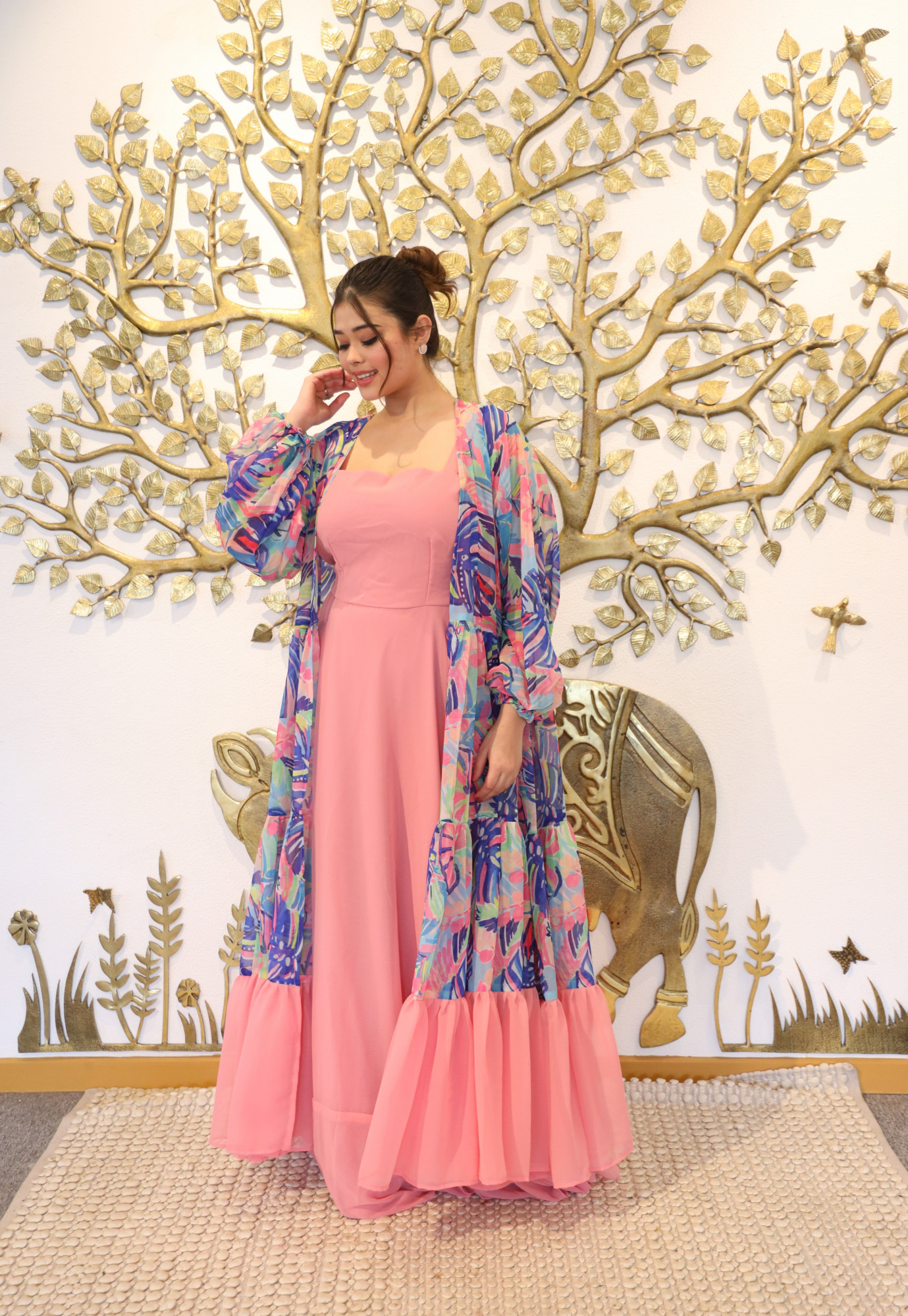 Cotton Candy Dress With Printed Shrug