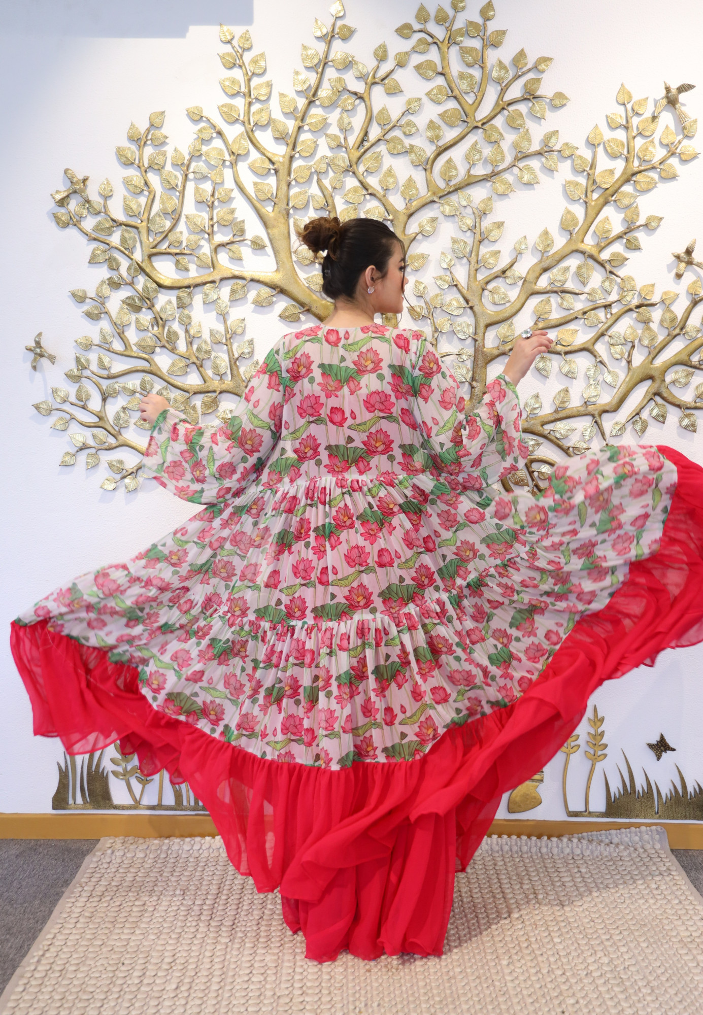 Cherry Blossom Dress With Printed Shrug