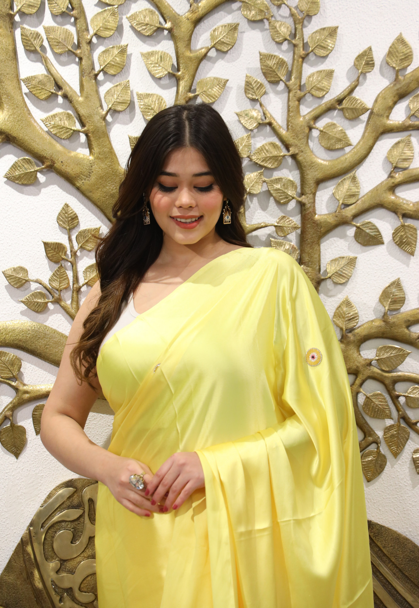 Lemon Twist Evil Eye Satin Saree