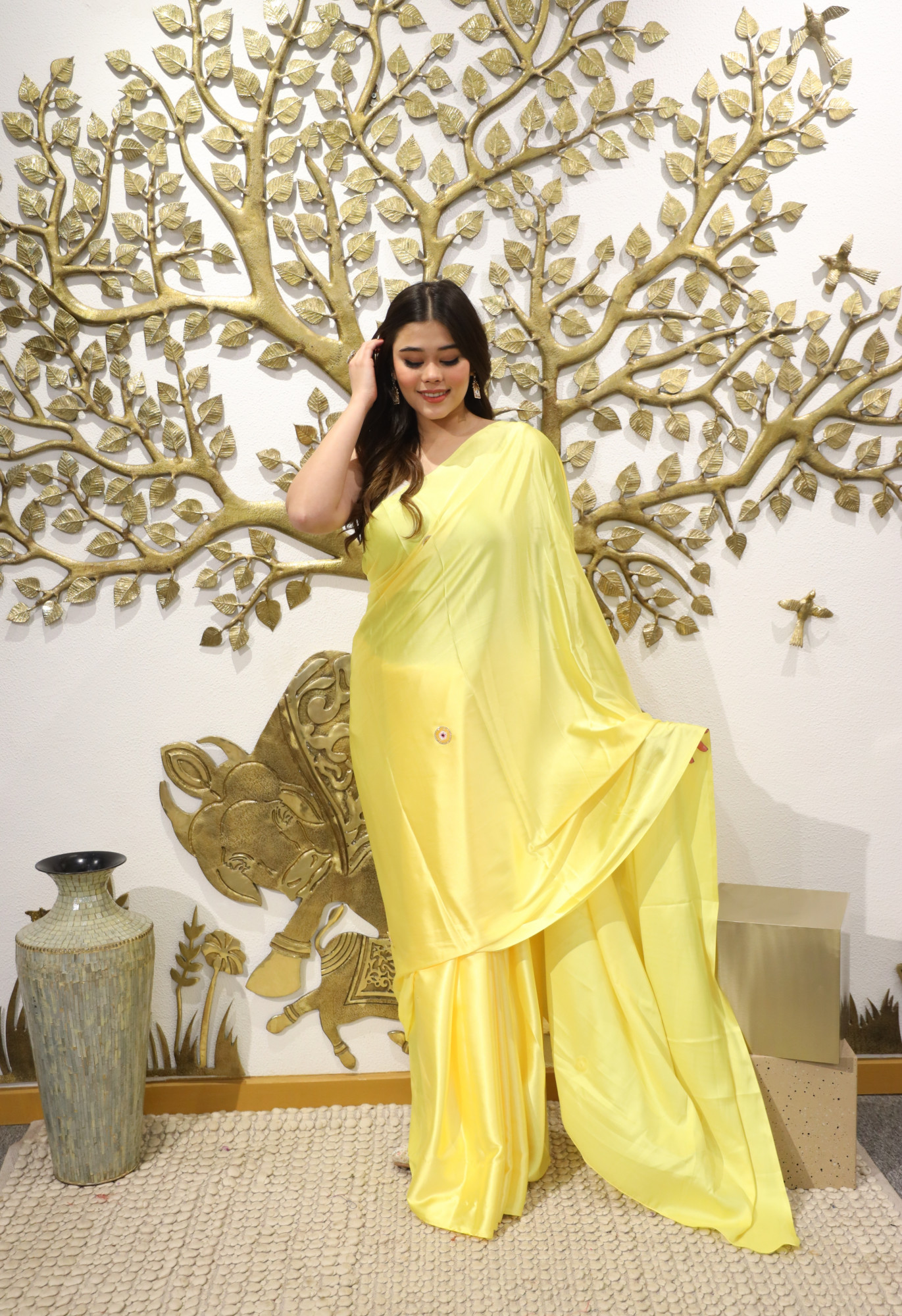 Lemon Twist Evil Eye Satin Saree