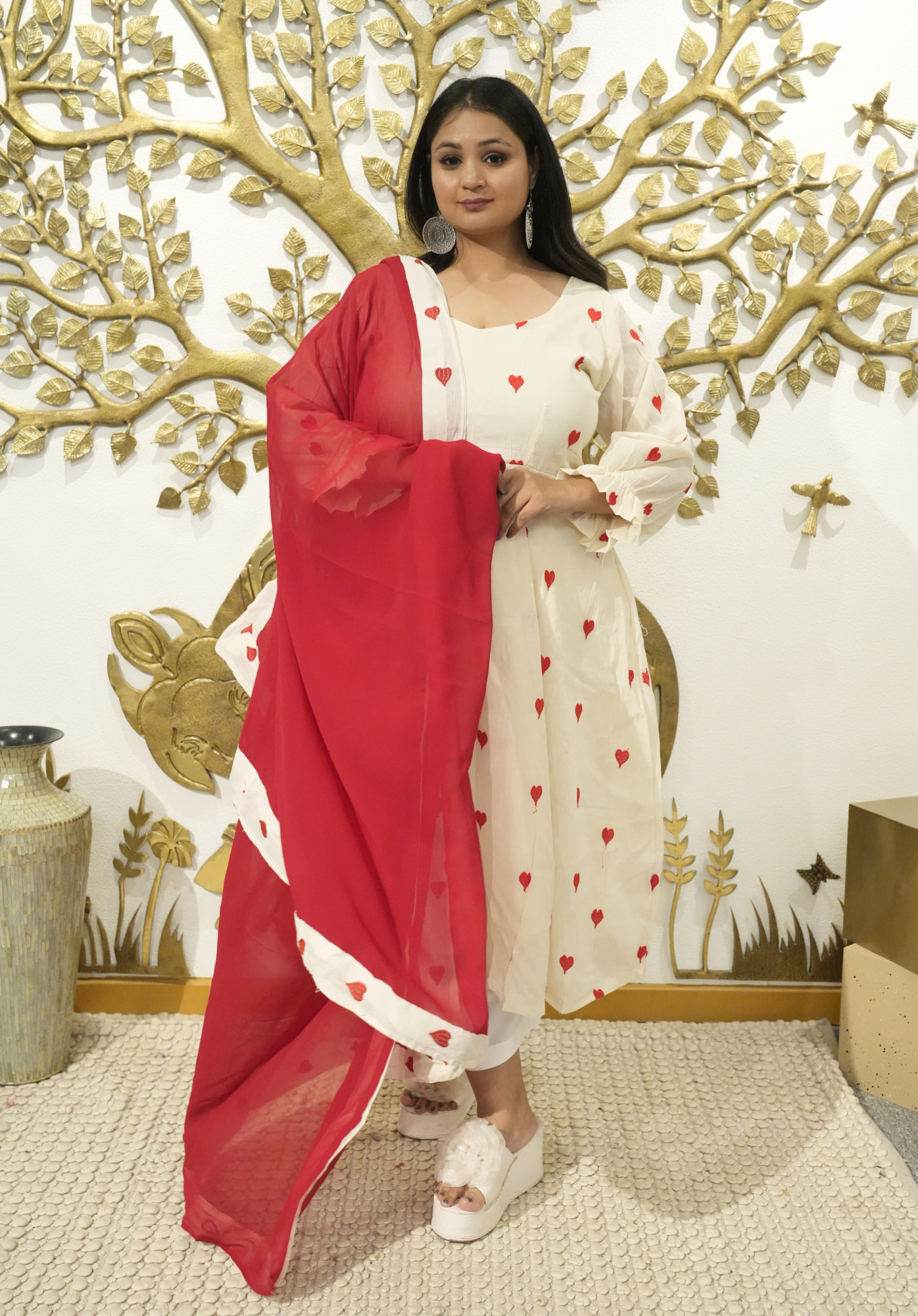 Hearts Embroidered Anarkali Set