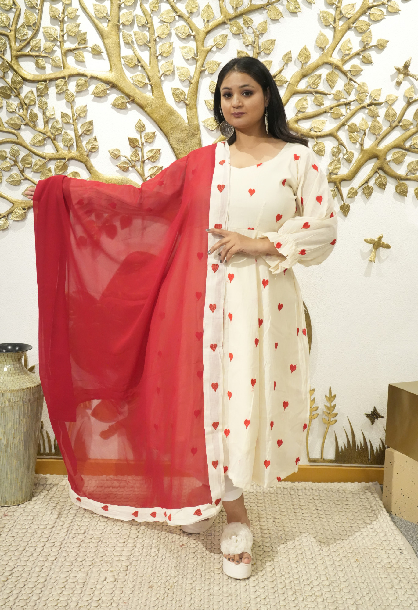 Hearts Embroidered Anarkali Set