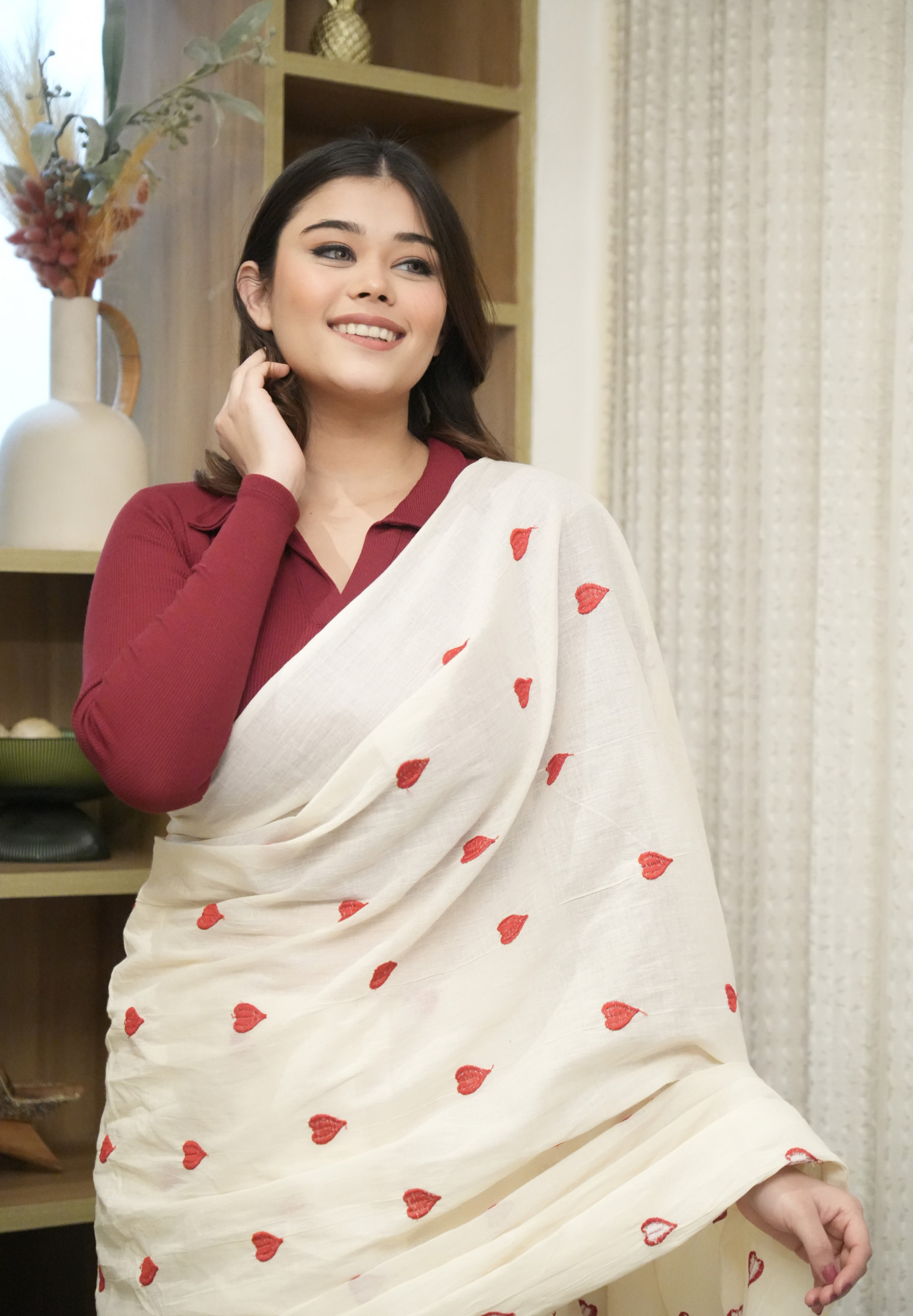 Red Heart Embroidered Saree