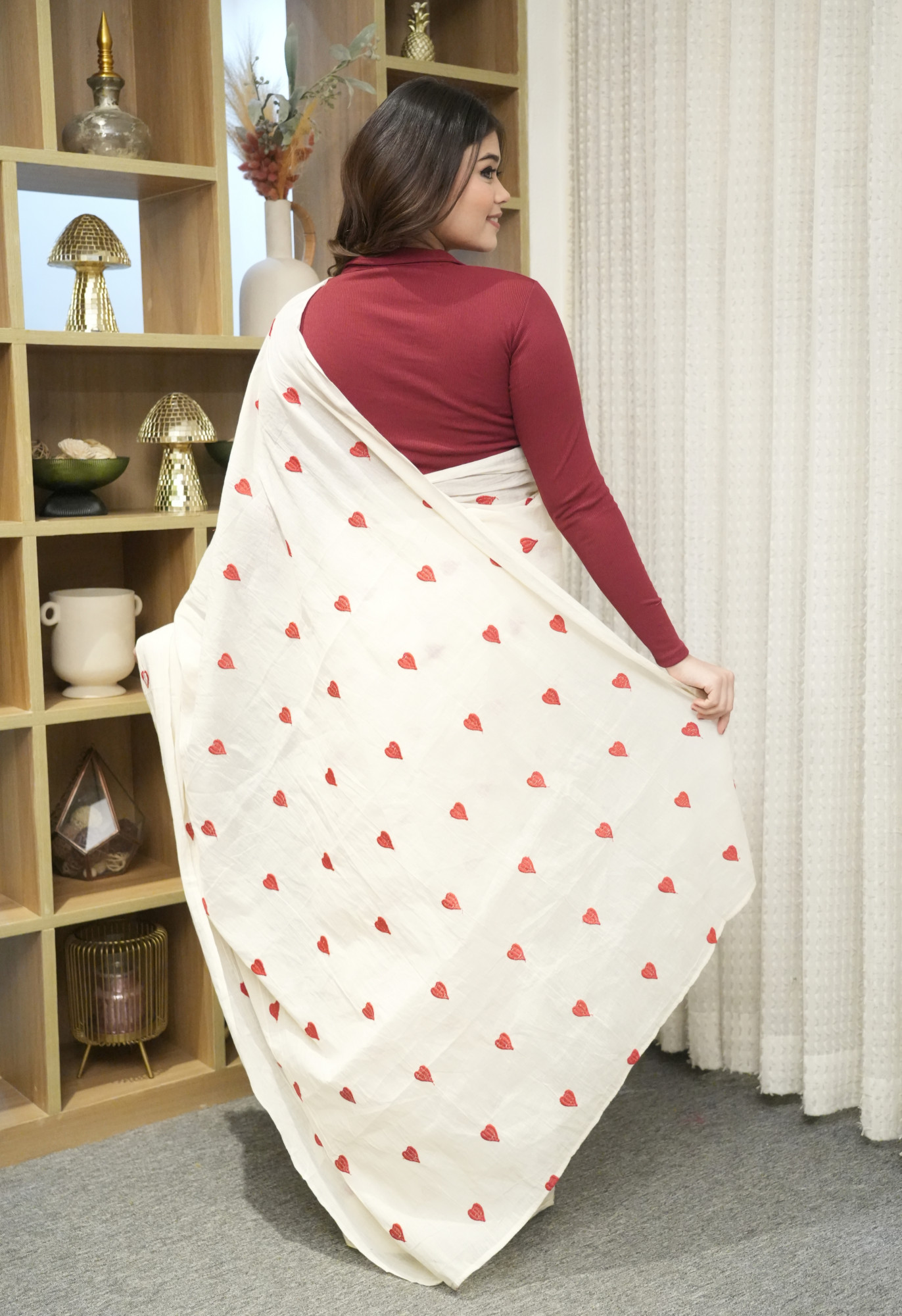 Red Heart Embroidered Saree