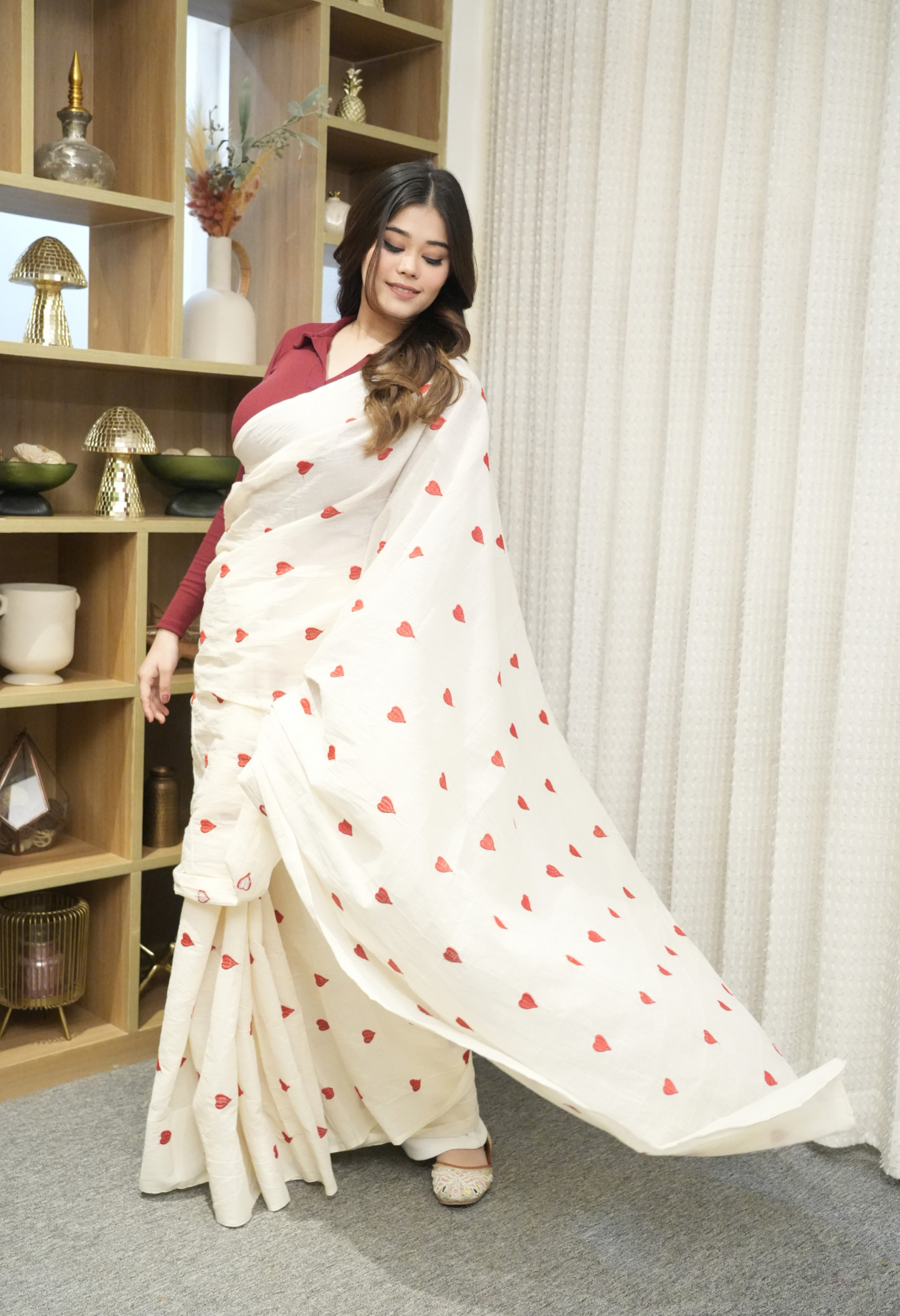 Red Heart Embroidered Saree