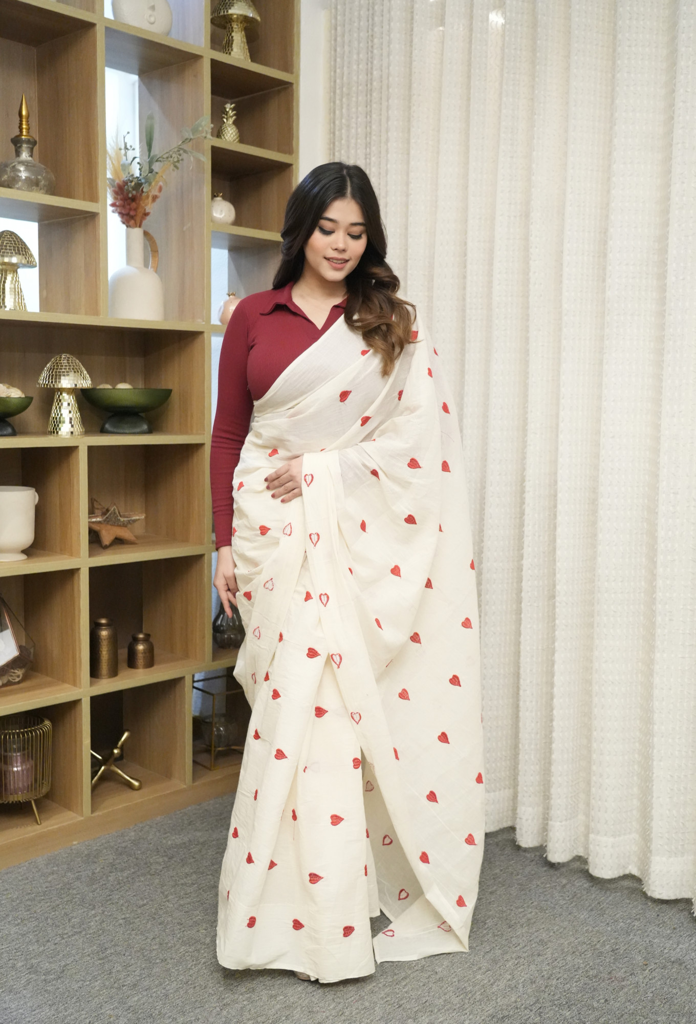 Red Heart Embroidered Saree