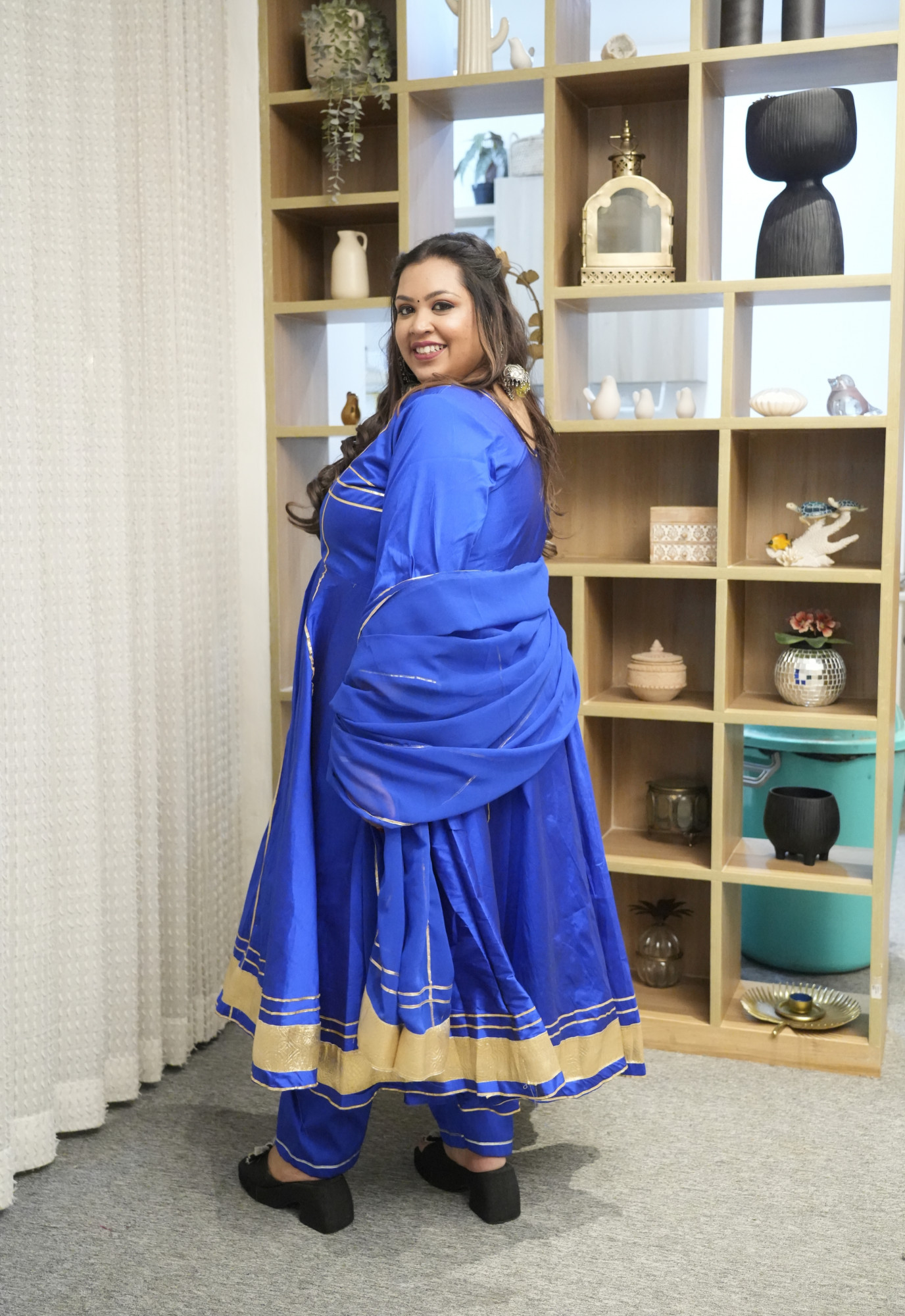 Sahar Royal Blue Silk Anarkali Set